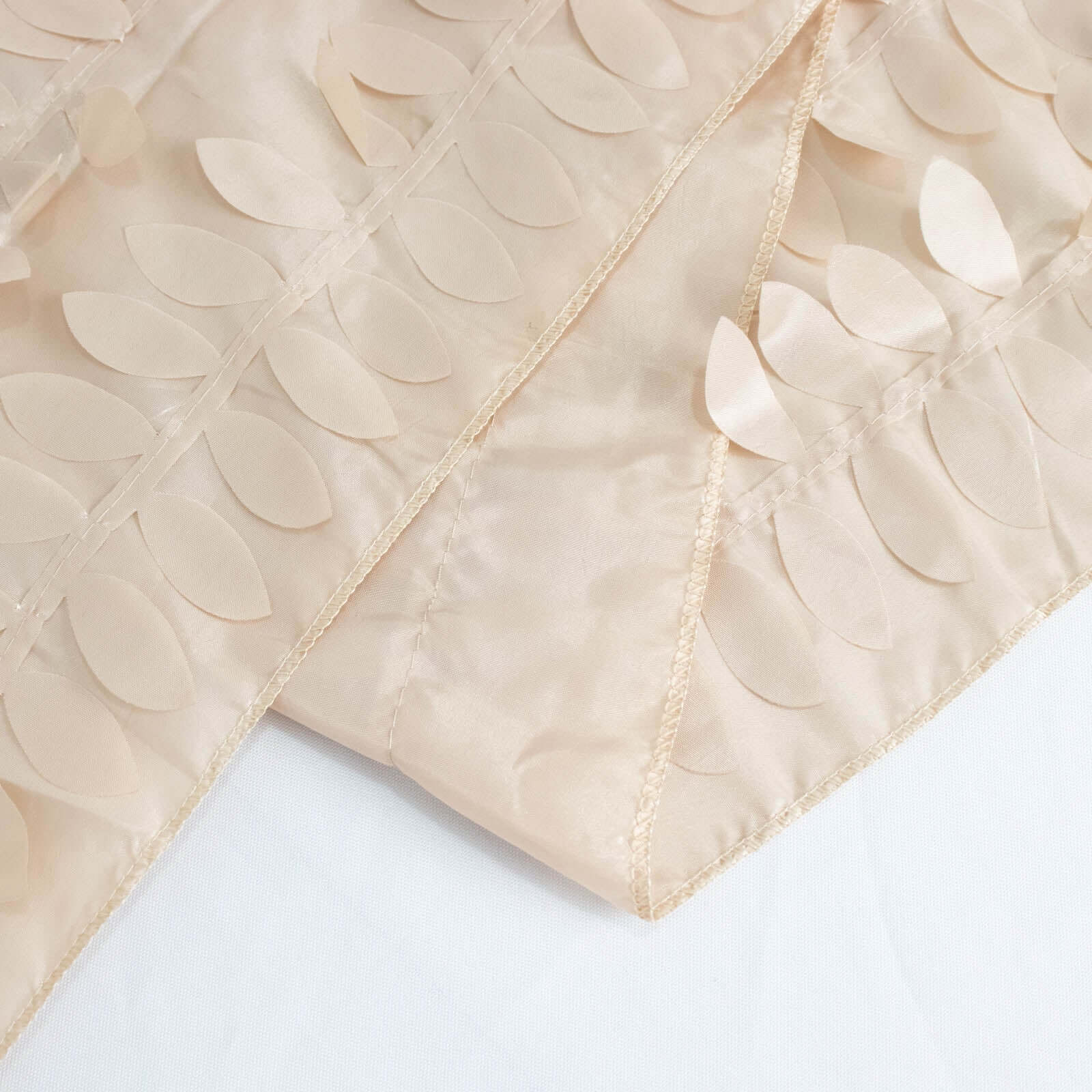 Taffeta 132" Round Tablecloth Beige 3D | 3D Leaf Petal Design Seamless Table Cover