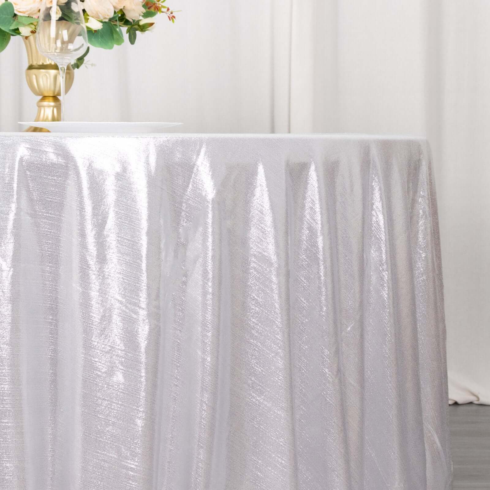 Sequin Dots Polyester Round 120" Tablecloth Silver - Wrinkle Free & Sparkling Table Cover