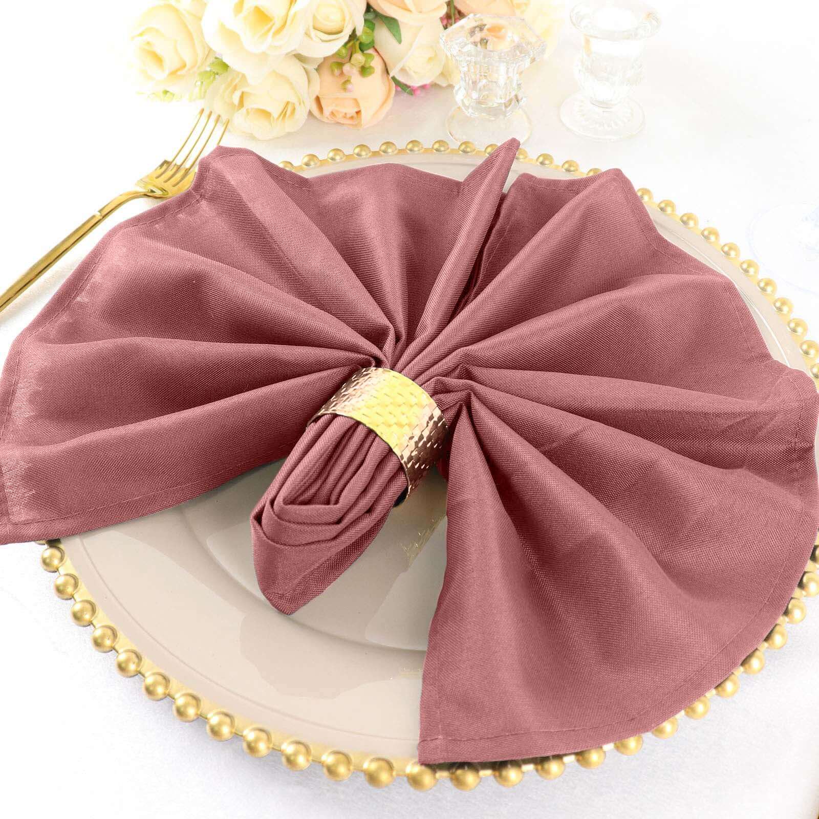 5 Pack Cinnamon Rose Cloth Napkins with Hemmed Edges, Reusable Polyester Dinner Linen Napkins - 20"x20"