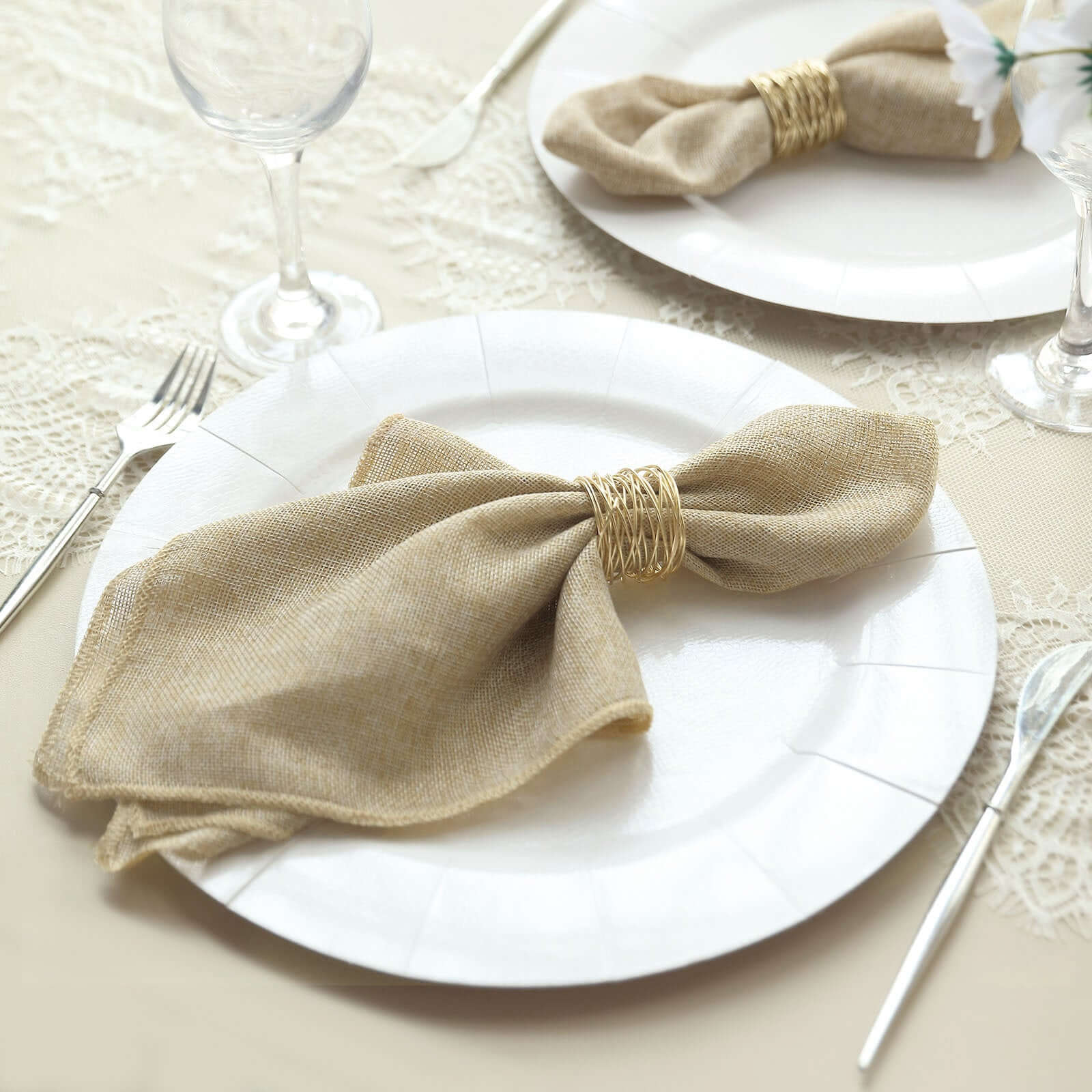 5 Pack Faux Jute 19"x19" Napkins Natural - Authentic Burlap Look Cloth Napkins