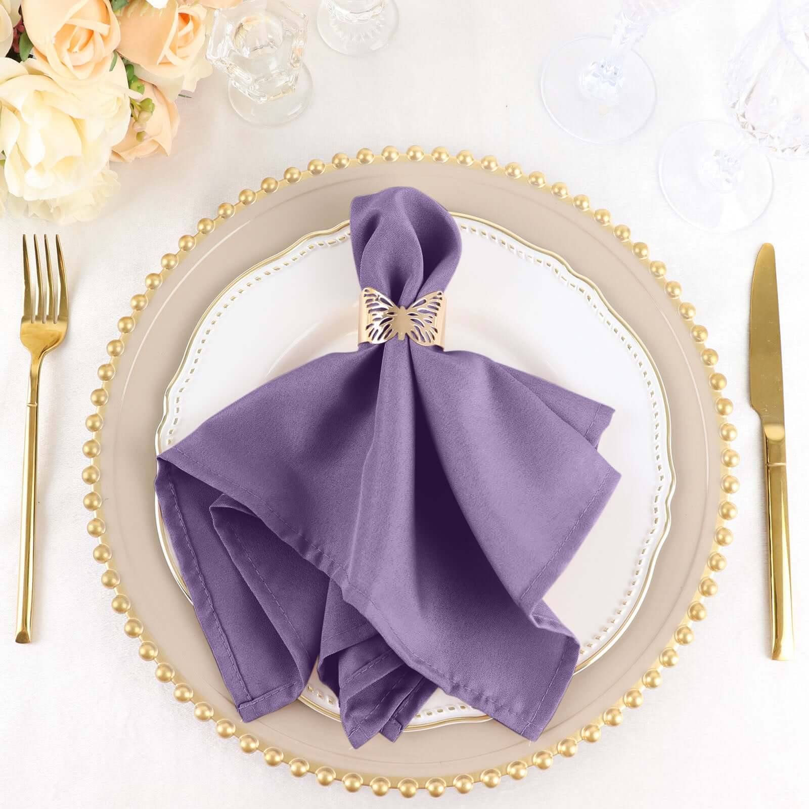 5 Pack Polyester 17"x17" Napkins Violet Amethyst - Durable & Wrinkle Resistant Dinner Napkins