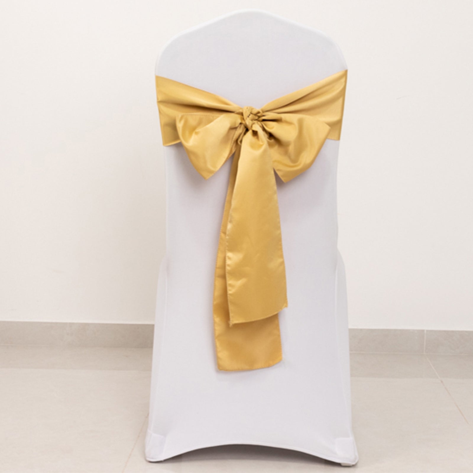 5 Pack Lamour Satin 6"x106" Chair Sashes Champagne - Stylish Reusable Decorative Bows