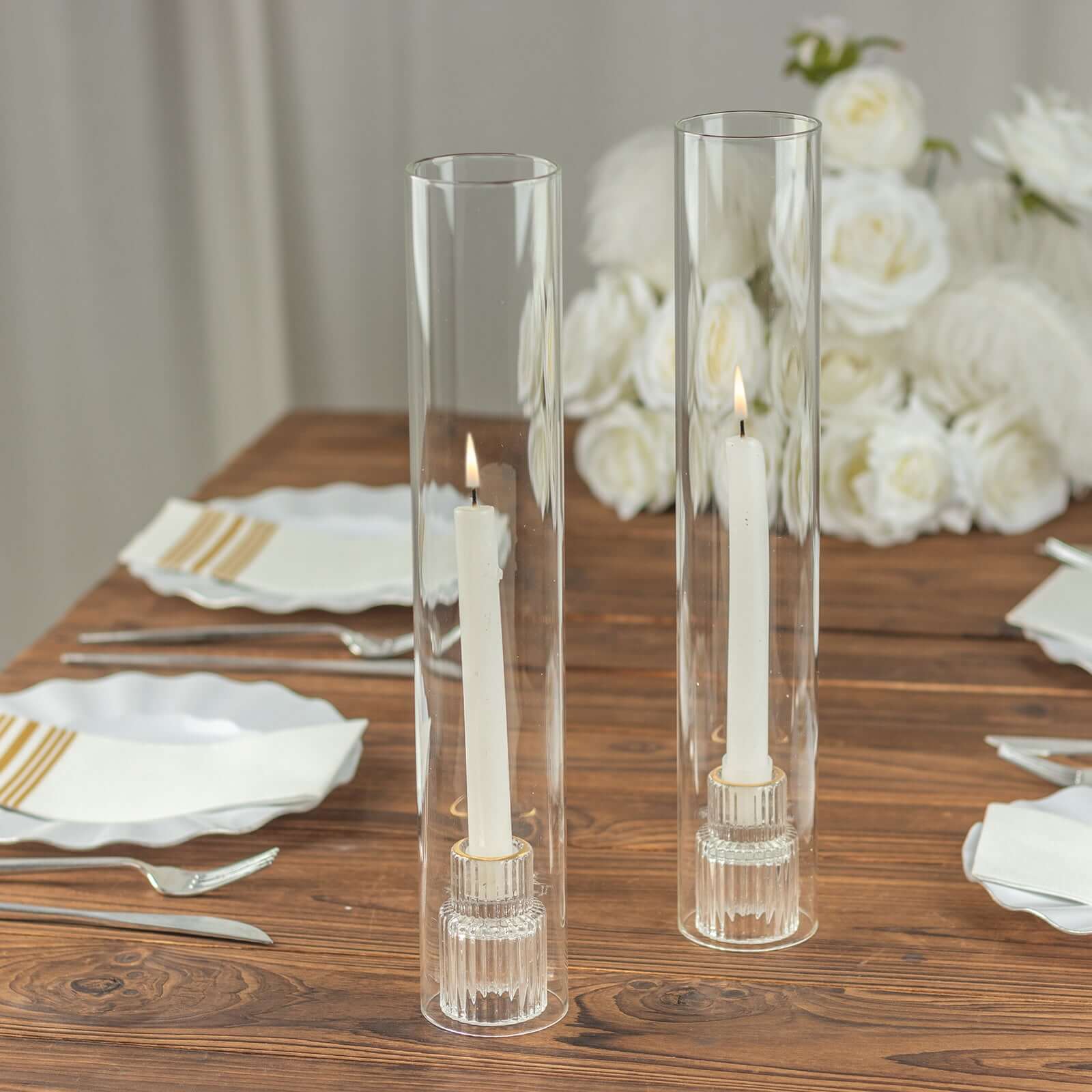 2-Pack Glass Pillar Hurricane Candle Shades - Clear Chimney Tube with 2.25" Wide Open Ends 14"