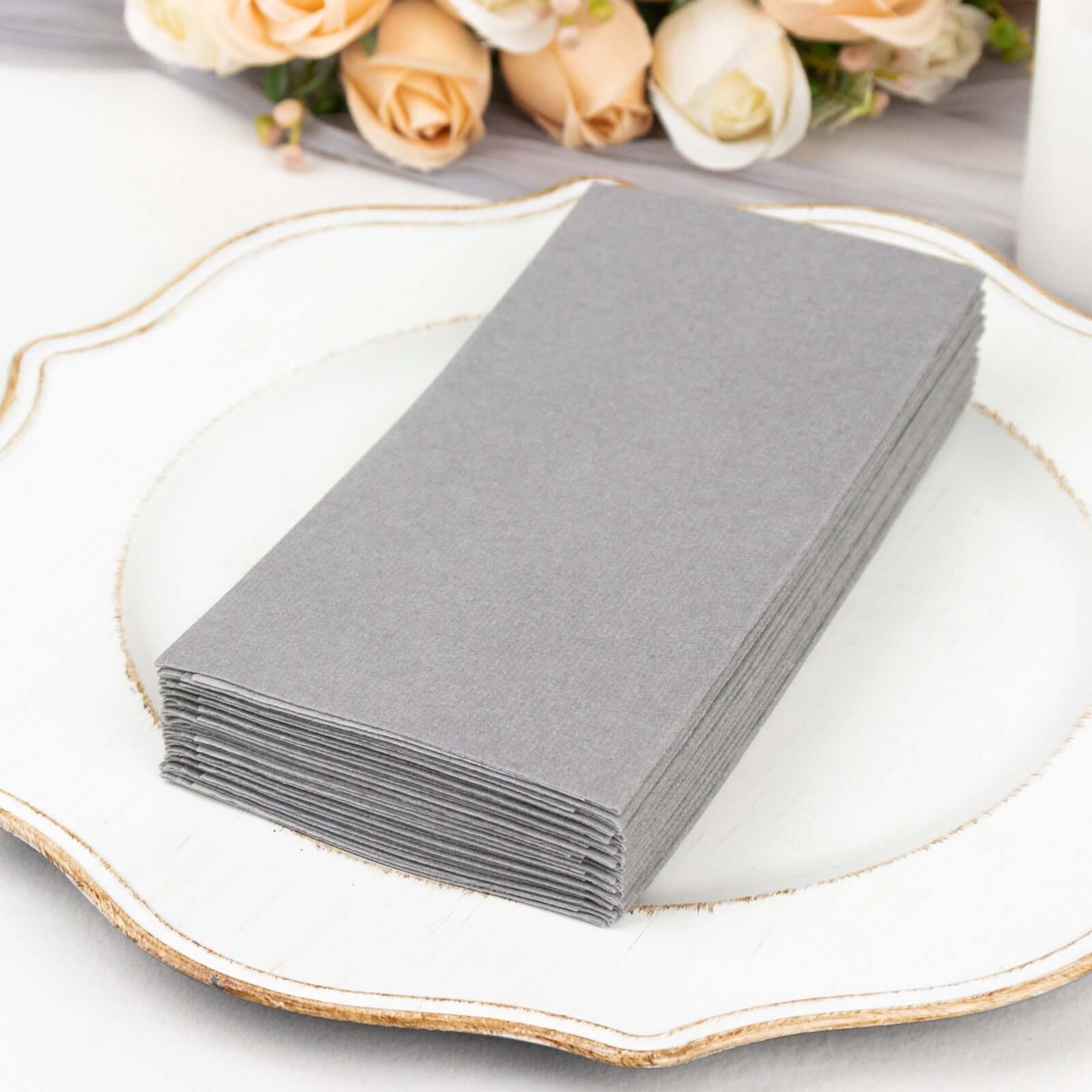 20-Pack Paper Linen-Like Napkins Silver - Disposable Hygienic Airlaid Guest Towels 8.5"x4"