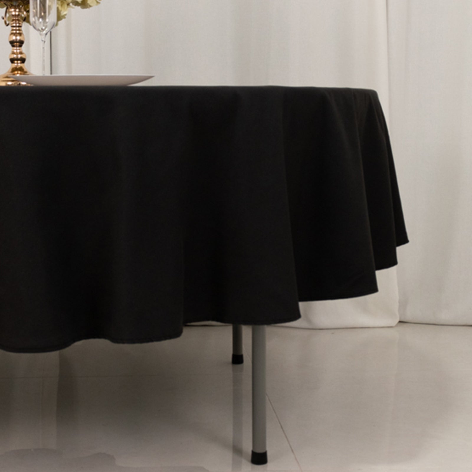 Cotton Blend 90" Round Tablecloth Black - Wrinkle-Resistant Table Cover