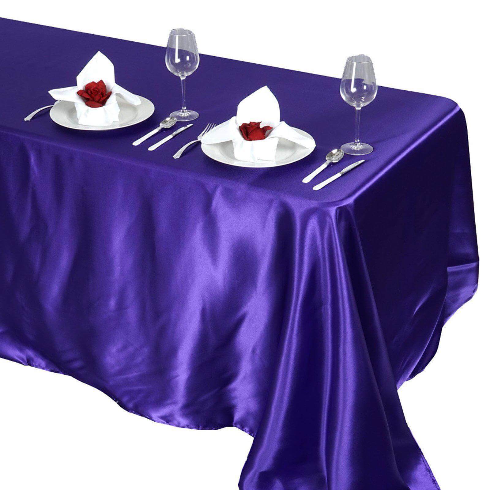 Satin Rectangular 90"x132" Tablecloth Purple Satin - Seamless Table Cover