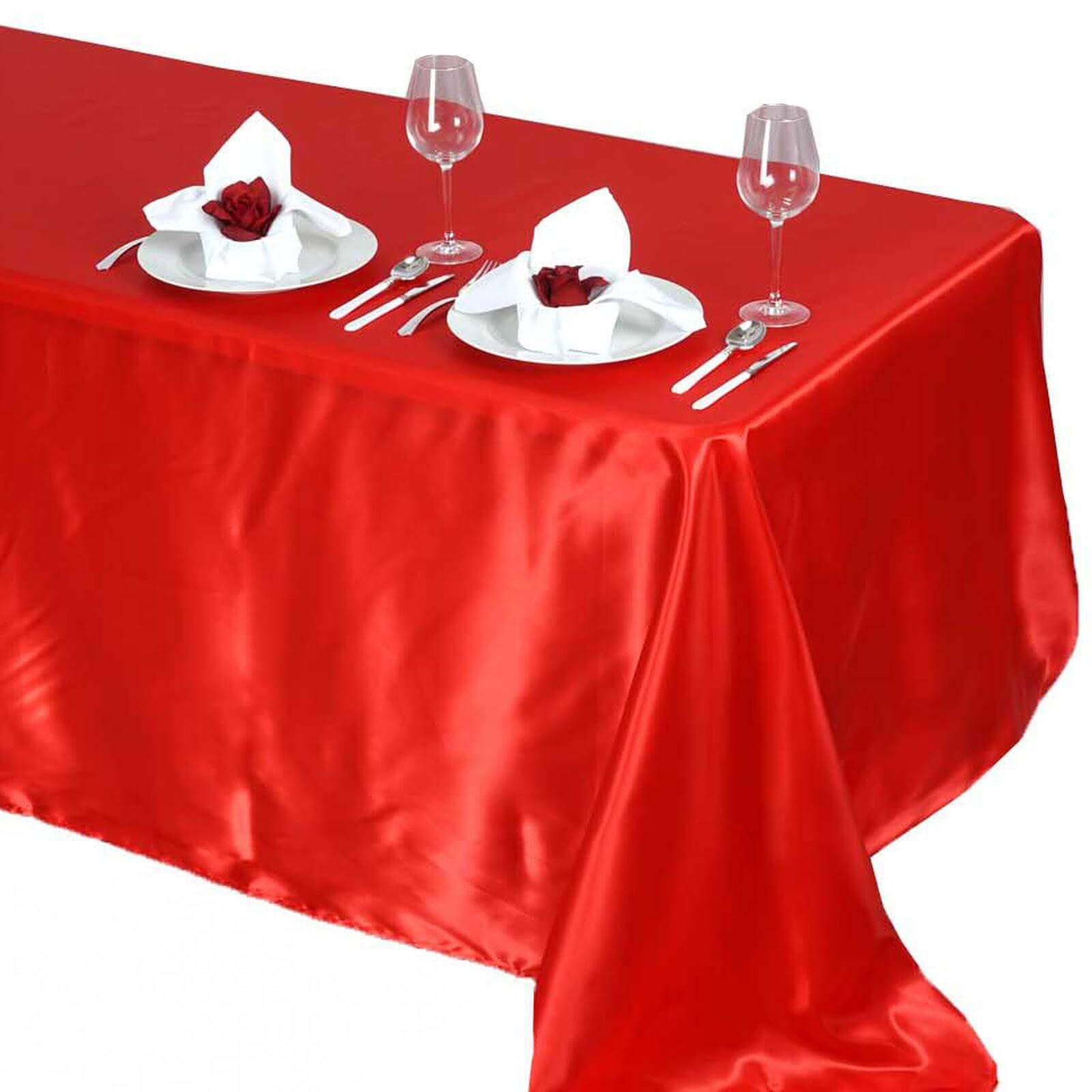 Satin Rectangular 90"x132" Tablecloth Red Satin - Seamless Table Cover