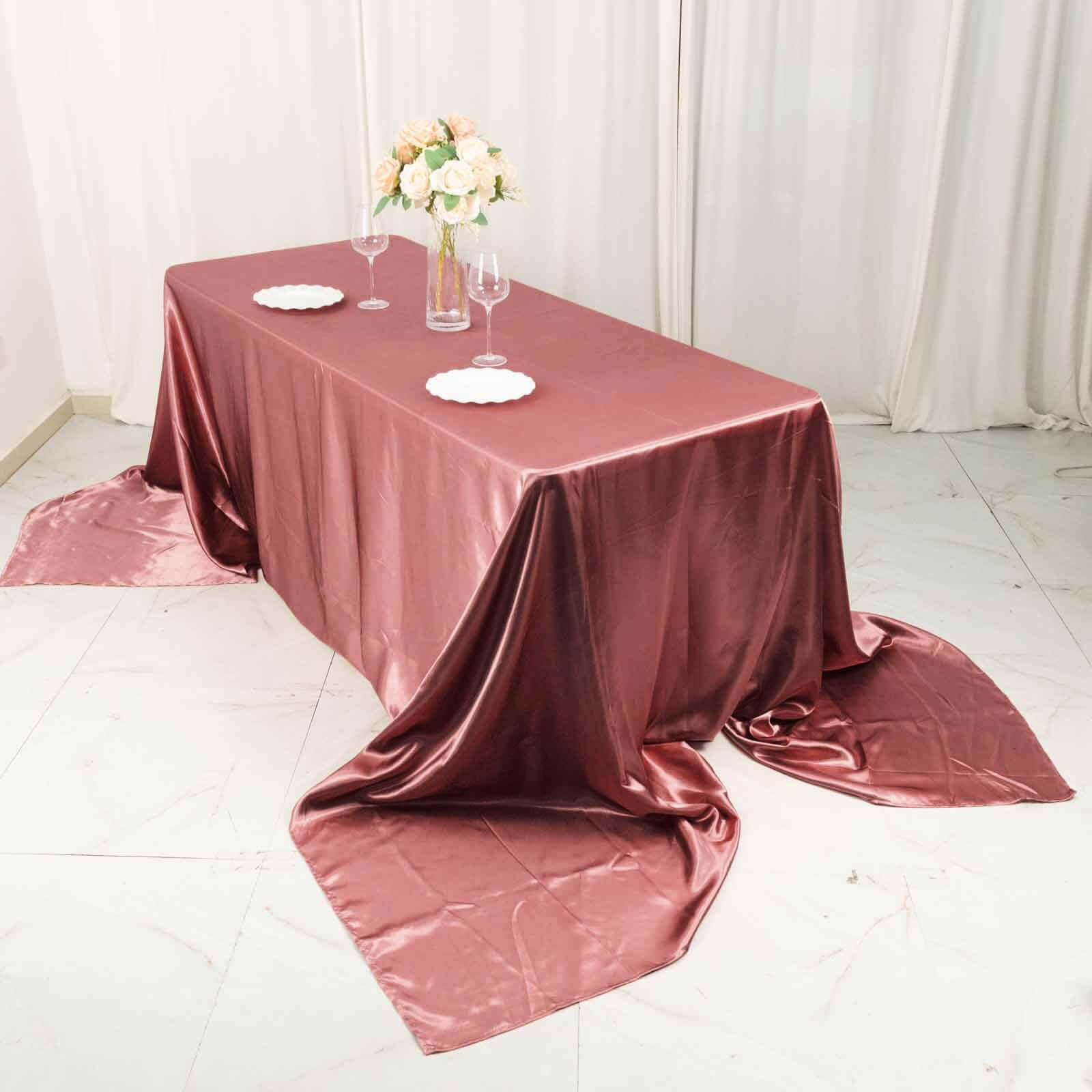 Satin Rectangular 90"x156" Tablecloth Cinnamon Rose - Seamless Table Cover