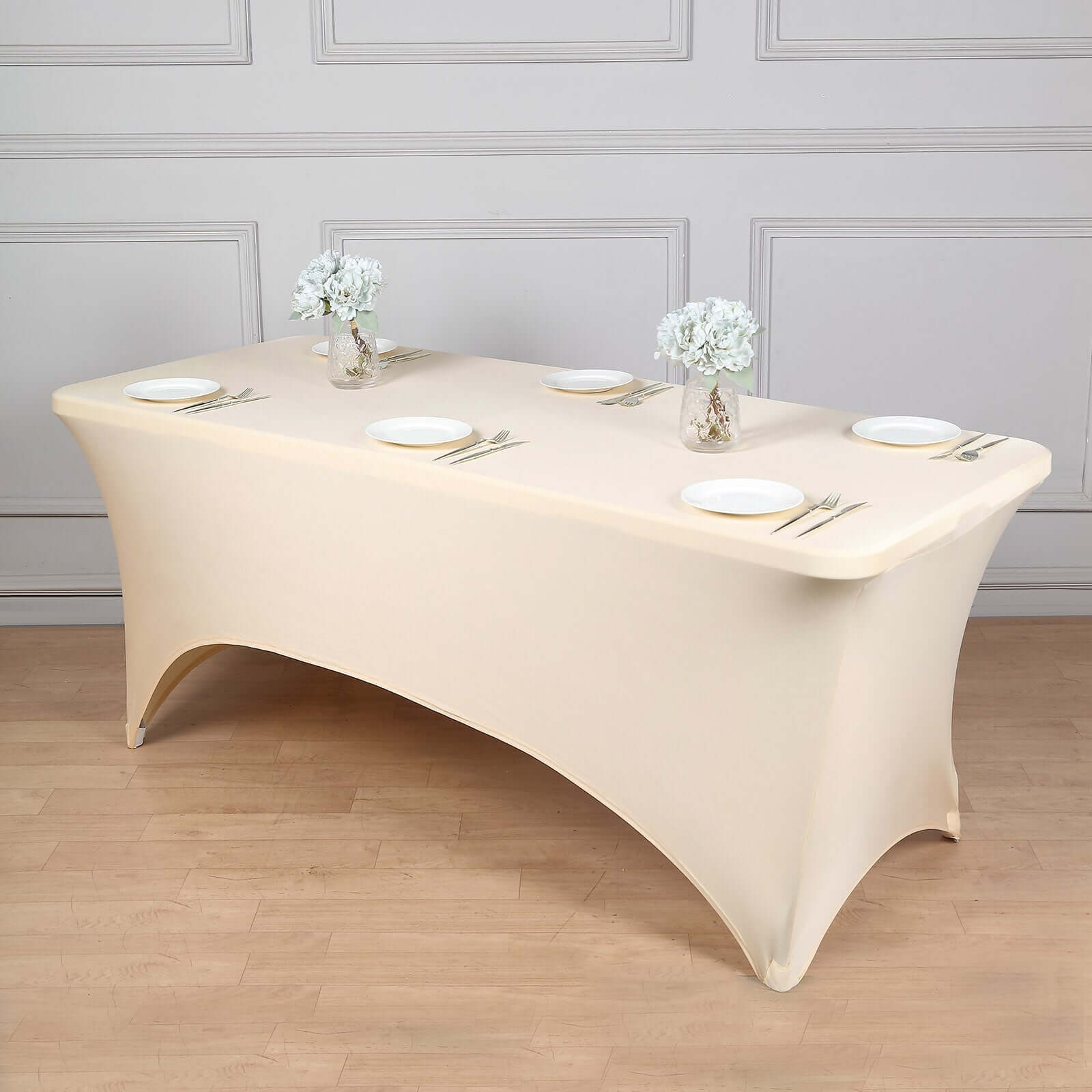 Stretch Spandex 96"x30" Rectangle Table Cover Beige - Durable Form-Fitting Tablecloth