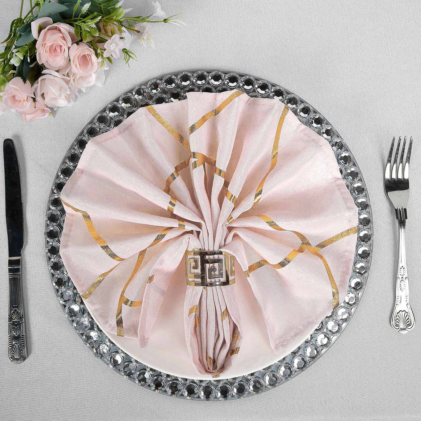 5 Pack Modern Blush and Geometric Gold Cloth Dinner Napkins 20"x20"