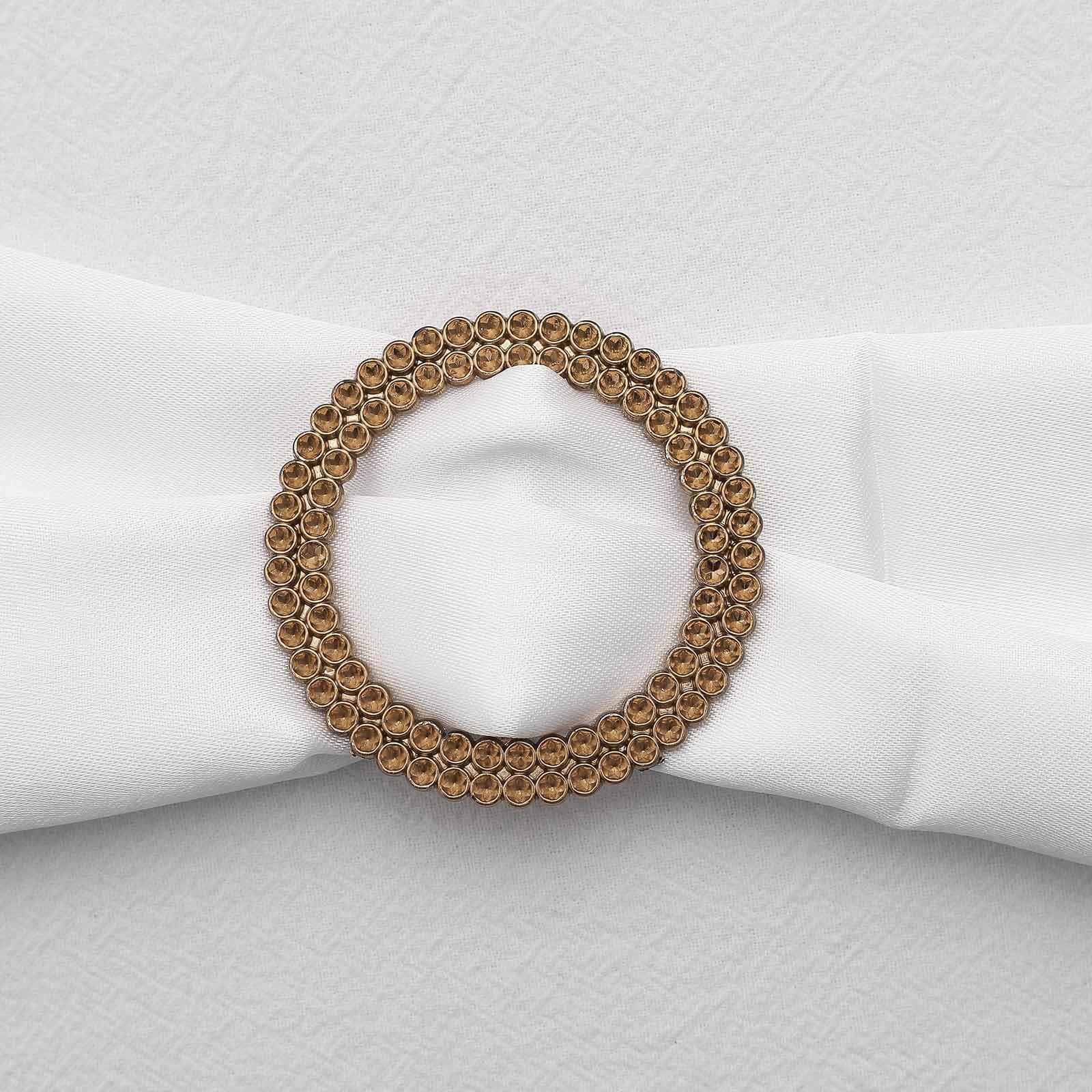 20 Pack Diamond Round Chair Sash Band Buckle Pins Antique Gold - Timeless Rhinestone Napkin Rings 2.5"
