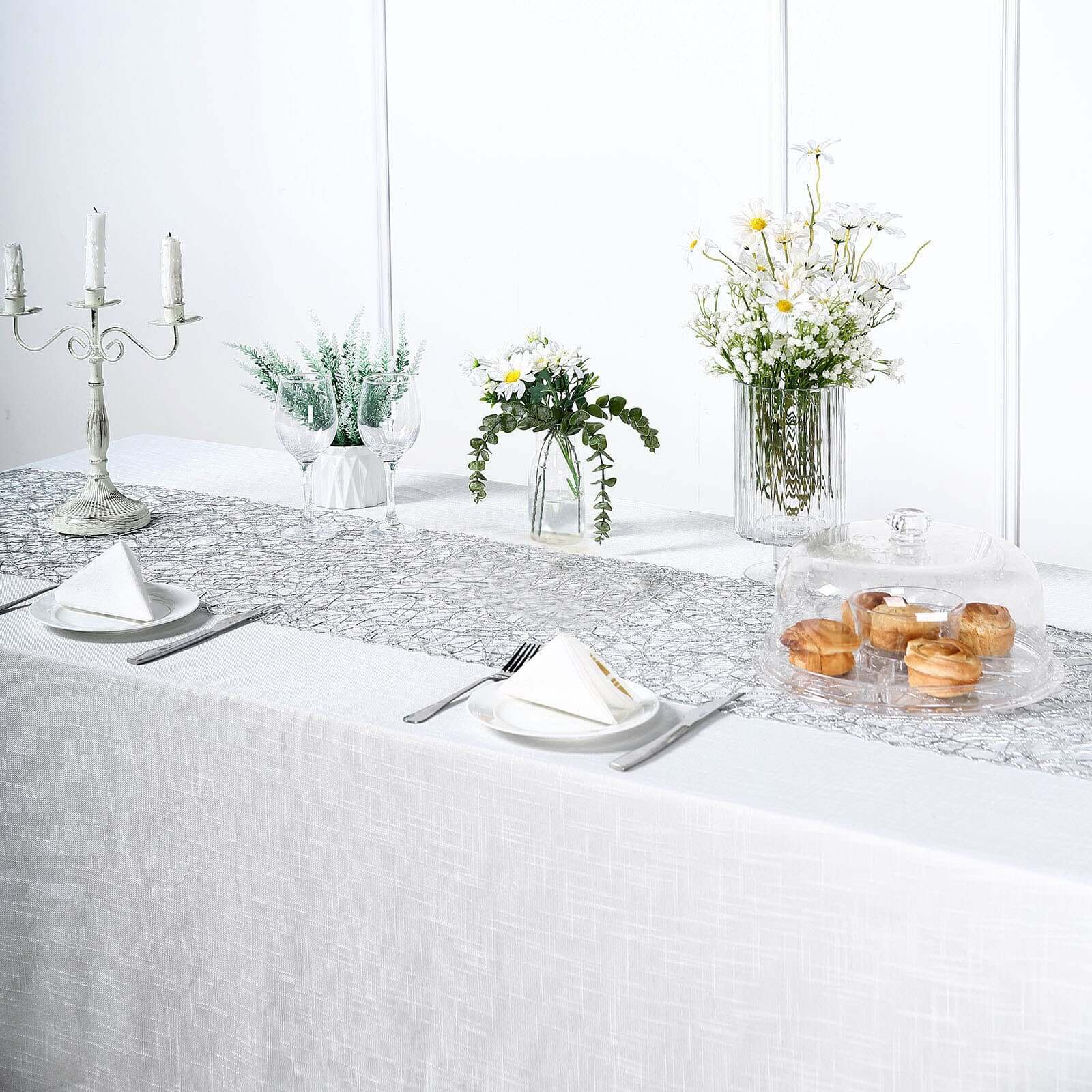 Metallic String Woven 16"x72" Table Runner Silver - Reversible Wire Nest Table Decor