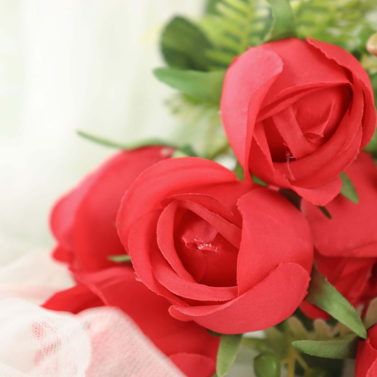 3 Pack 13" Red Real Touch Silk Rose Bud Flower Bridal Bouquets, Artificial Floral Bush Arrangements