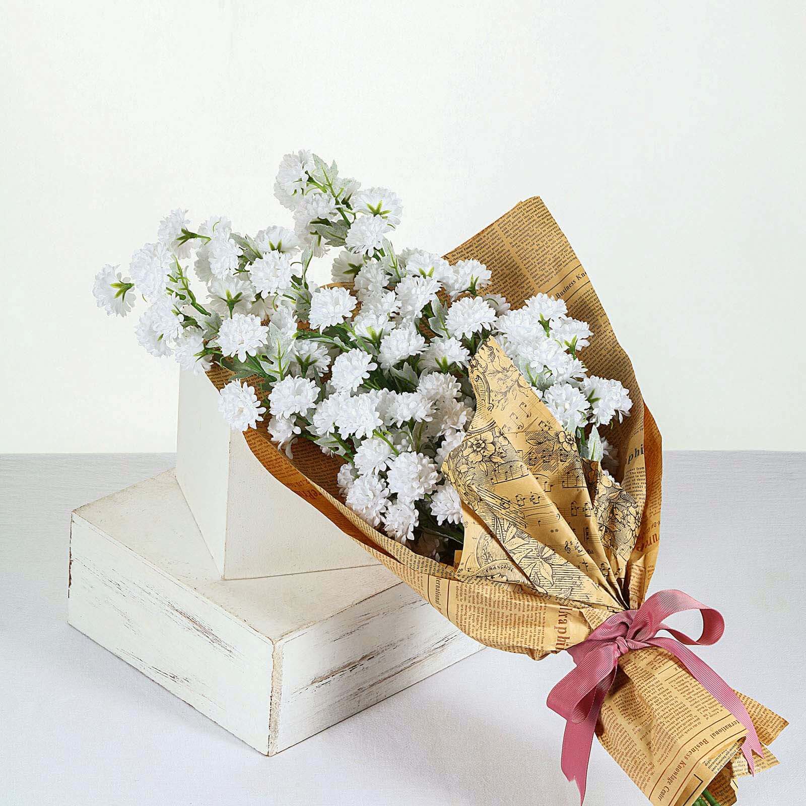2 Bushes 33" White Artificial Silk Chrysanthemum Mum Flower Bouquets