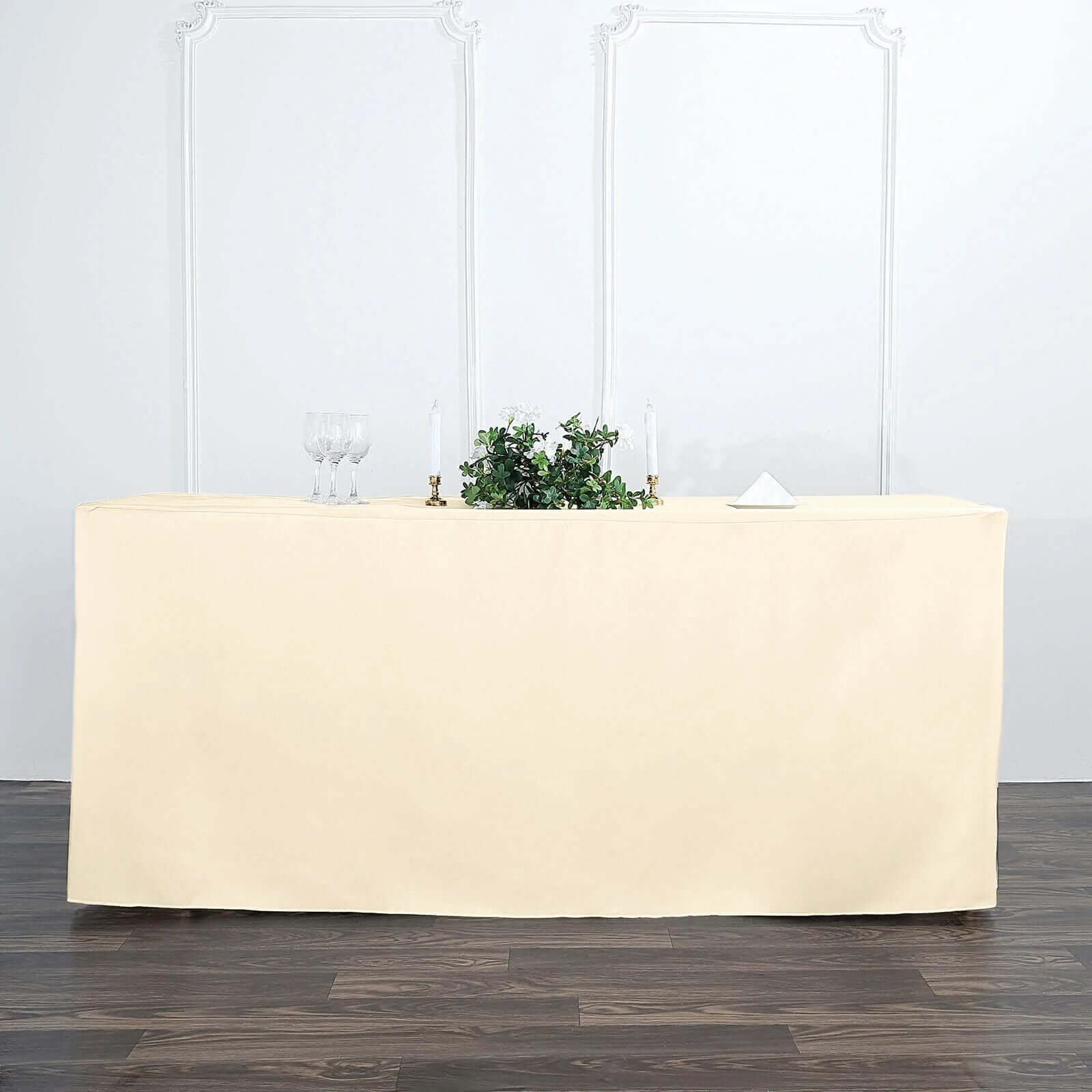 Fitted Polyester 72"x30" Rectangle Tablecloth Beige - Durable Table Cover