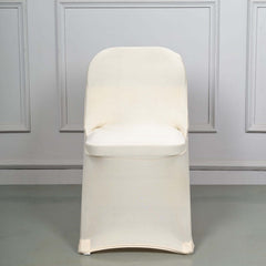 Stretch Spandex Chair Cover Beige for Folding Chairs - Reusable & Wrinkle-Resistant 160GSM Fitted Slipcover