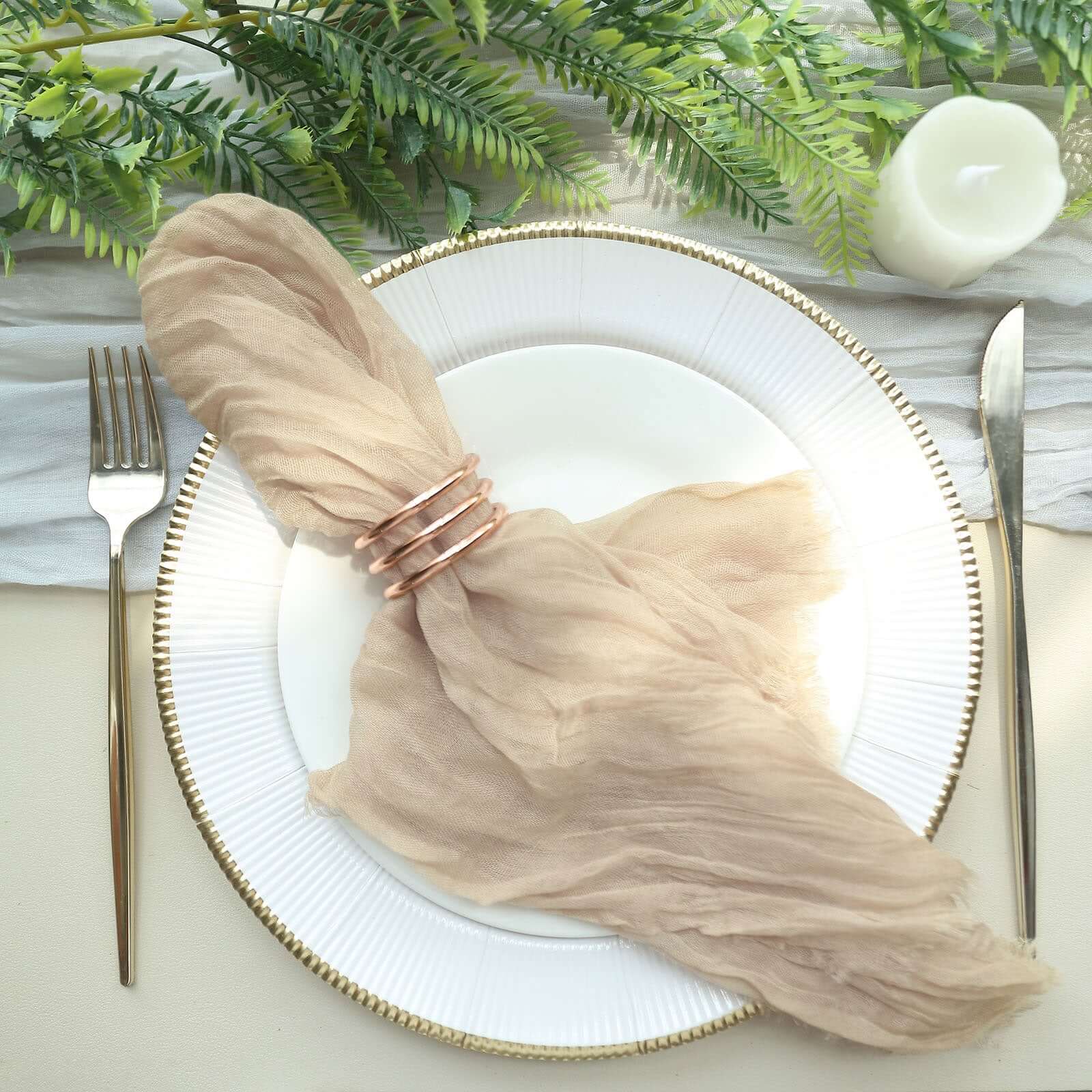 5 Pack Gauze Cheesecloth 24"x19" Napkins Beige Reusable Dinner Napkins