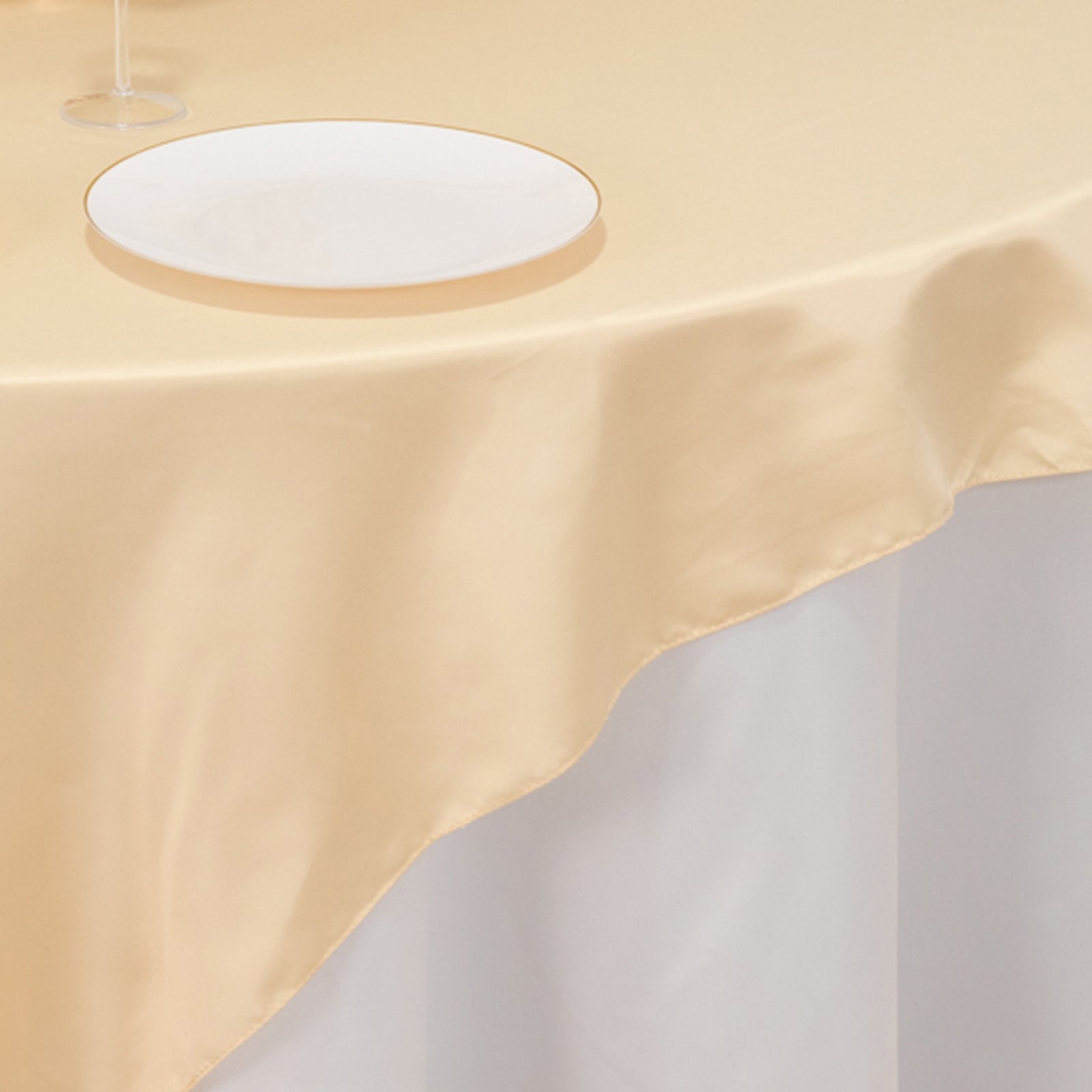 Lamour Satin 72"x72" Table Overlay Square Tablecloth Beige - Smooth Finish Table Topper