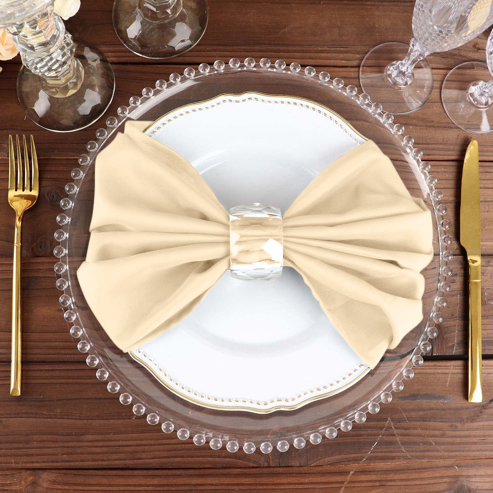5 Pack Polyester 20"x20" Napkins Beige - Wrinkle Resistant & Easy Care Cloth Napkins