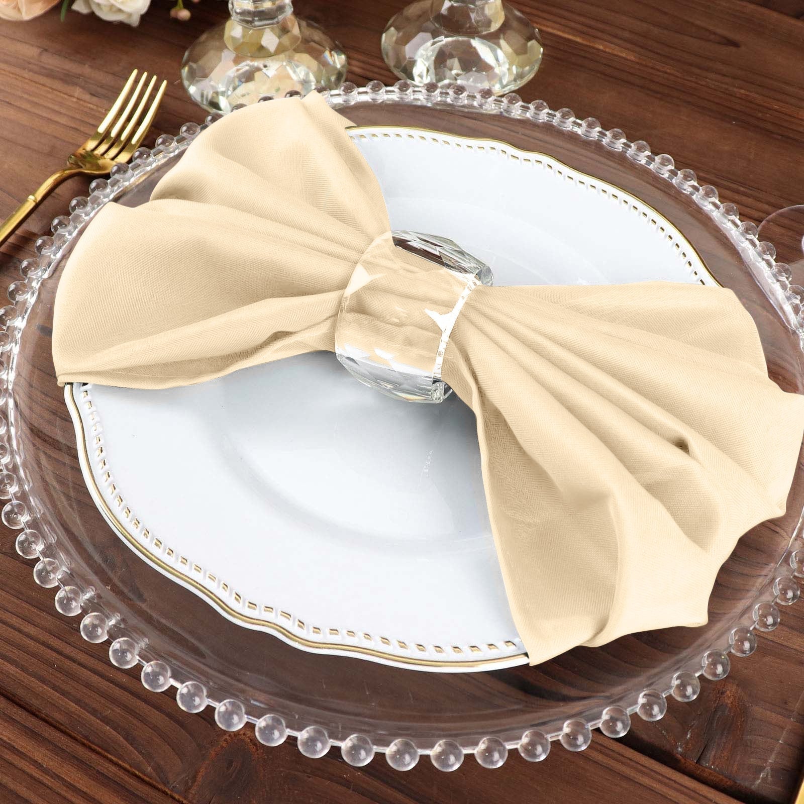 5 Pack Polyester 20"x20" Napkins Beige - Wrinkle Resistant & Easy Care Cloth Napkins