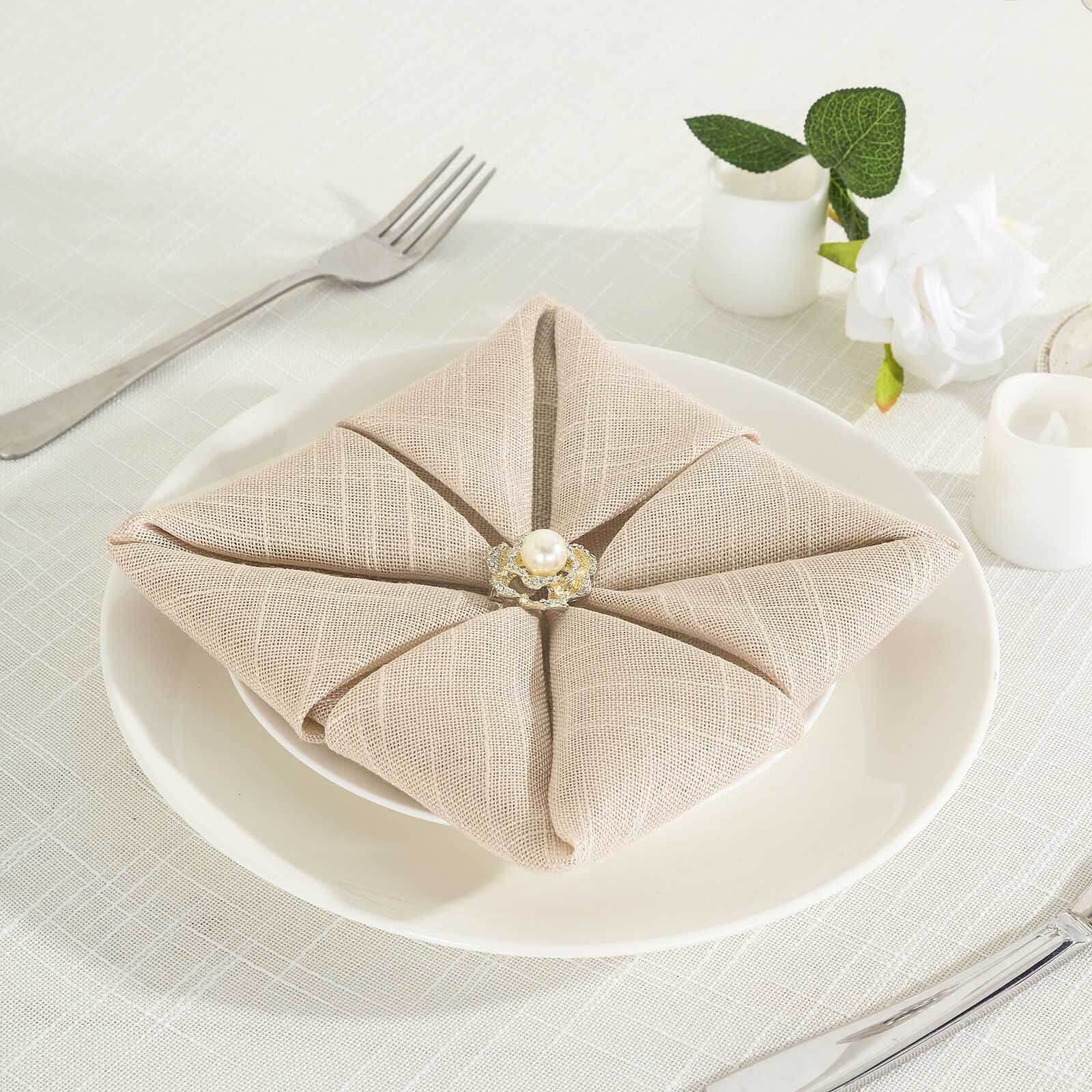 5 Pack Faux Linen 20"x20" Napkins Beige - Slubby Textured & Wrinkle Resistant Cloth Napkins