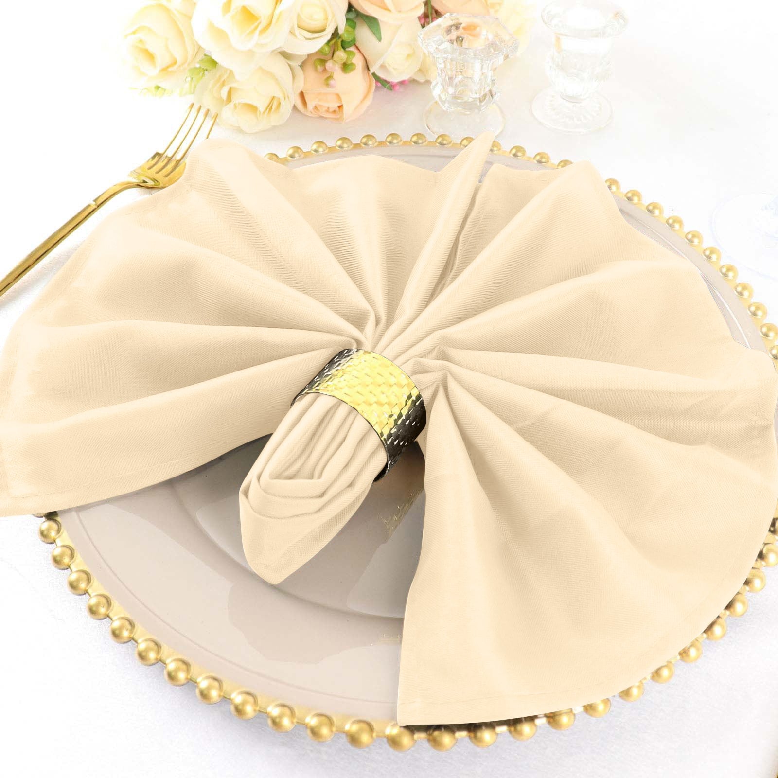 5 Pack Polyester 20"x20" Napkins Beige - Wrinkle Resistant & Easy Care Cloth Napkins