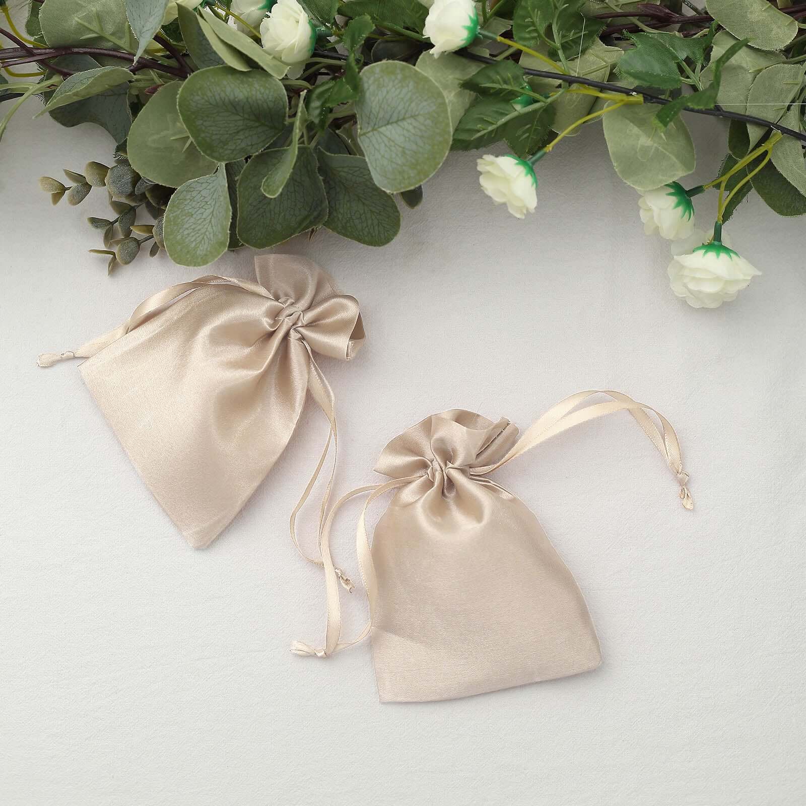 12 Pack 4"x6" Beige Satin Drawstring Wedding Party Favor Gift Bags