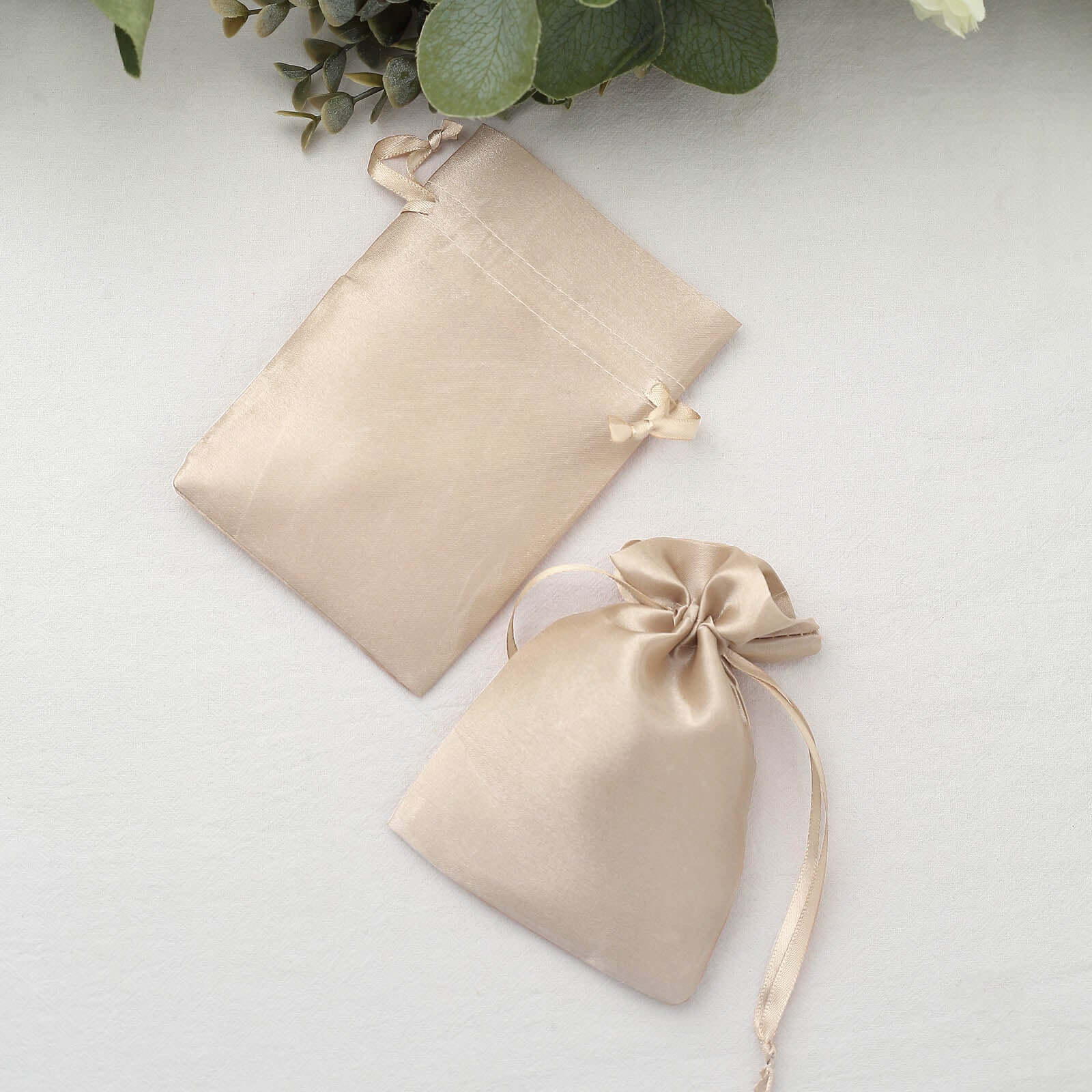 12 Pack 4"x6" Beige Satin Drawstring Wedding Party Favor Gift Bags