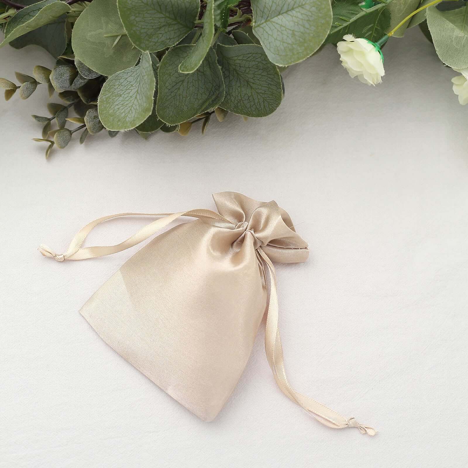 12 Pack 4"x6" Beige Satin Drawstring Wedding Party Favor Gift Bags