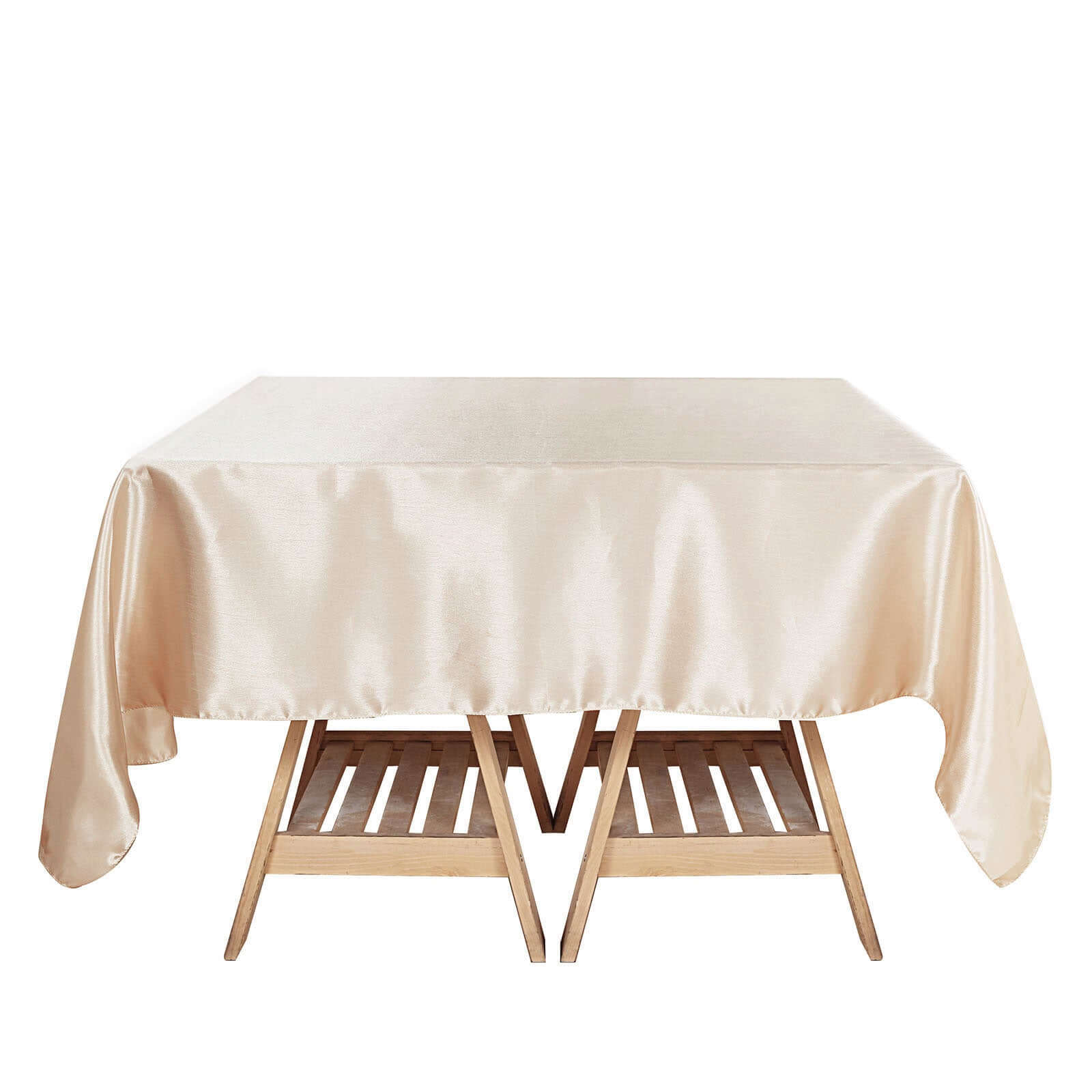 Satin 60"x60" Table Overlay Square Tablecloth Beige - Smooth Silky Touch Table Cover