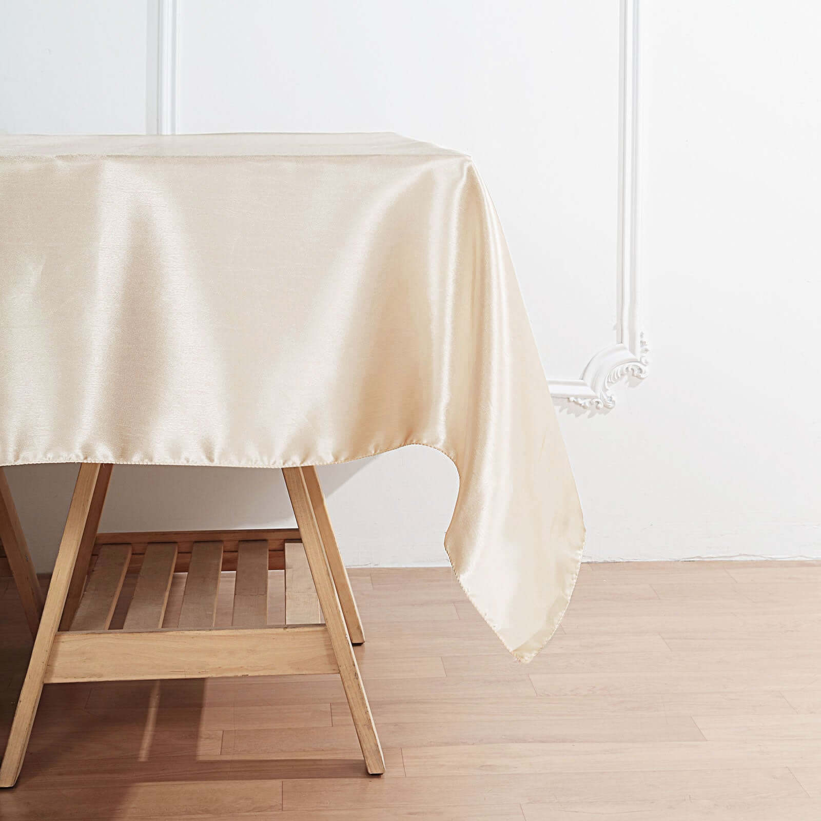 Satin 60"x60" Table Overlay Square Tablecloth Beige - Smooth Silky Touch Table Cover