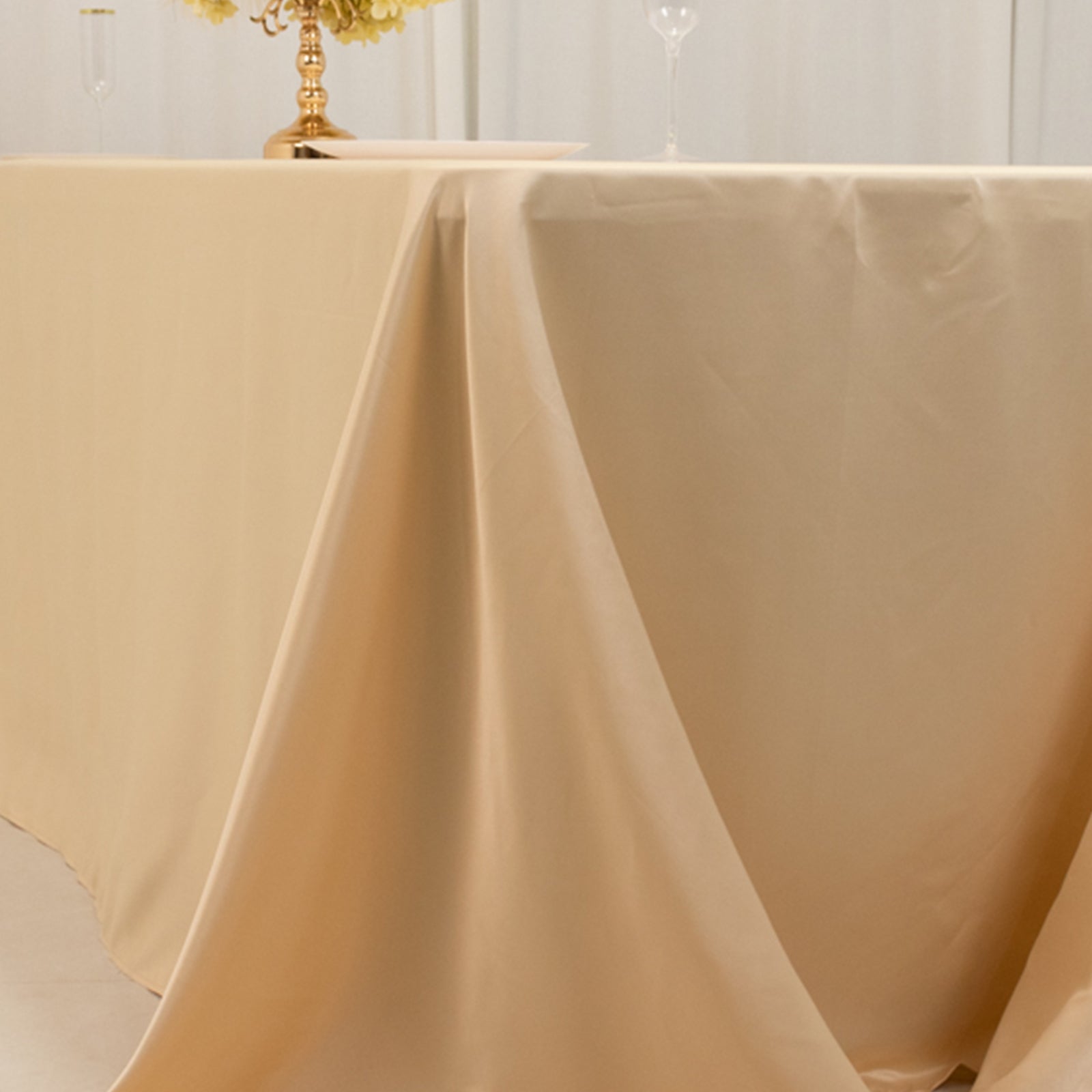 Lamour Satin 90"x156" Rectangle Tablecloth Beige - Luxurious, Soft Seamless Table Cover