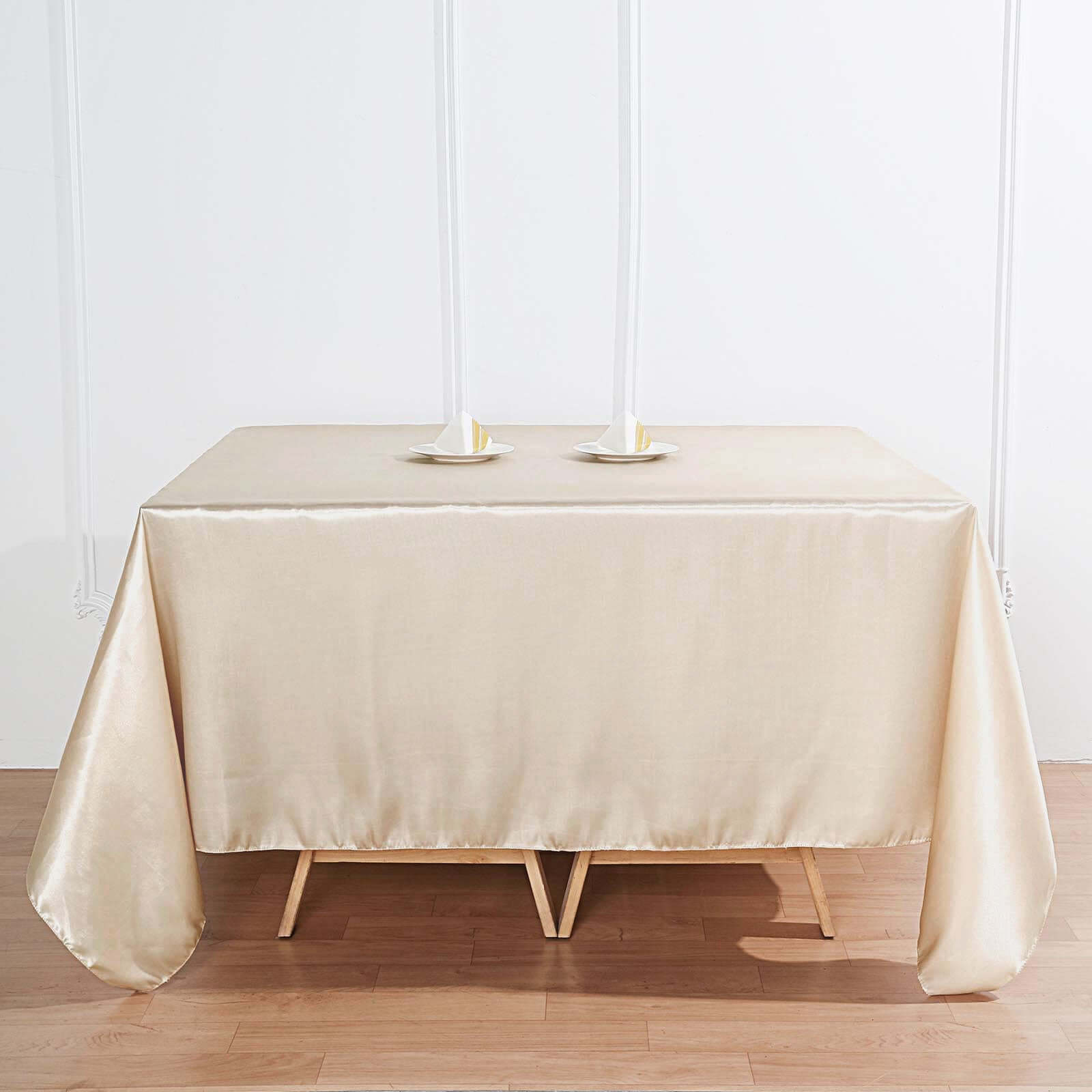 Satin 90"x90" Table Overlay Square Tablecloth Beige - Smooth Finish Table Topper