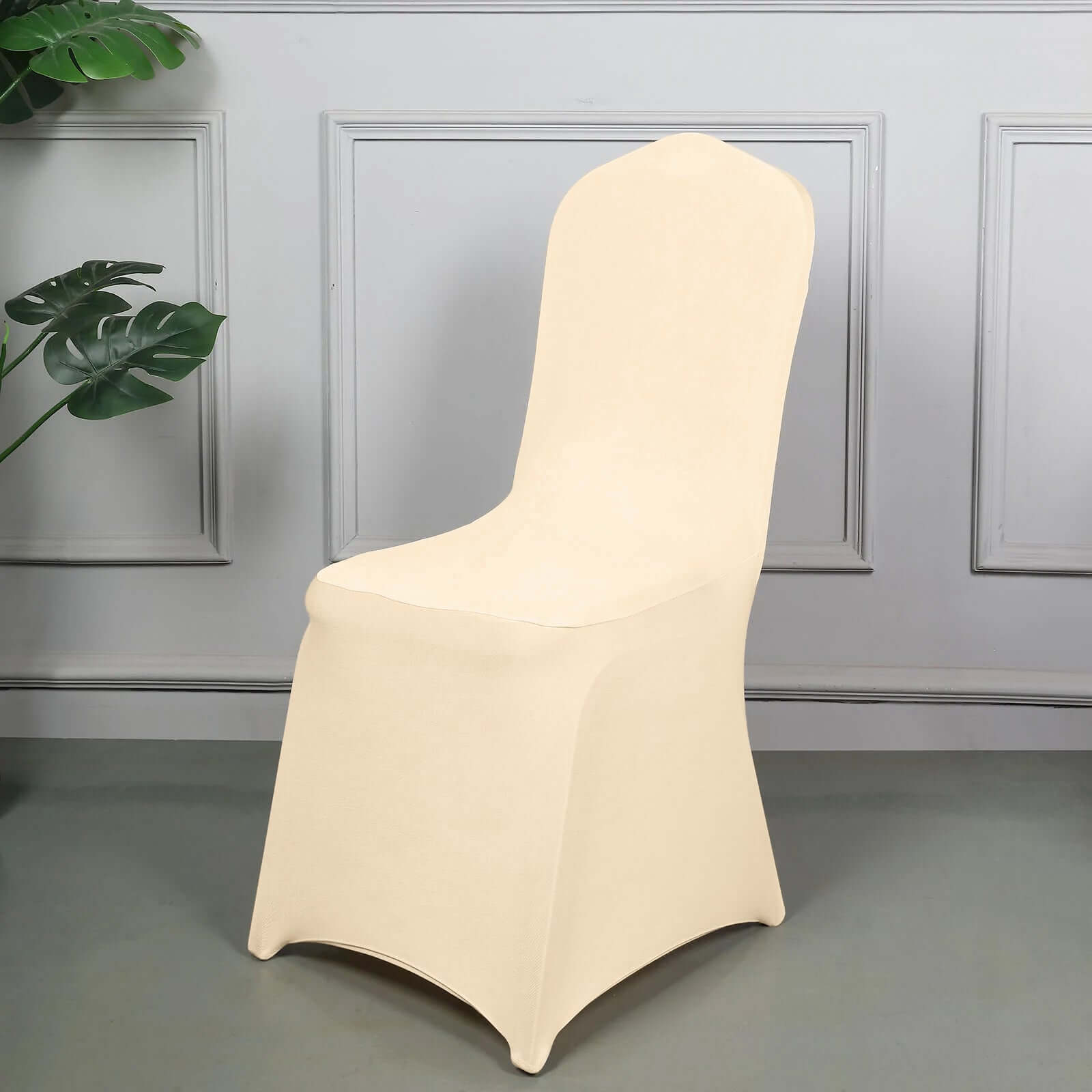 Spandex Chair Cover for Banquet Chairs Beige - Stretch 160GSM Fabric with Slip-On Slipcover