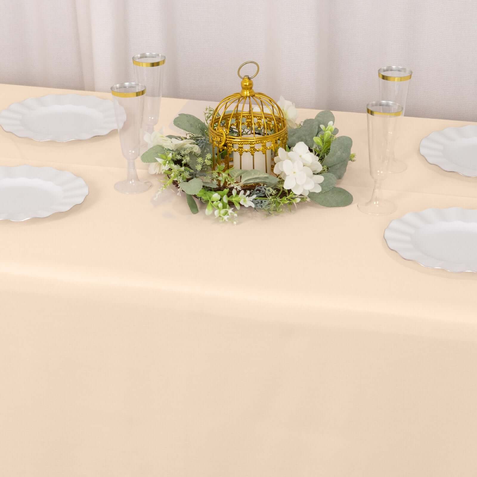 Premium Polyester 90"x156" Rectangle Tablecloth Beige - Seamless 220GSM Stain-Resistant Table Cover