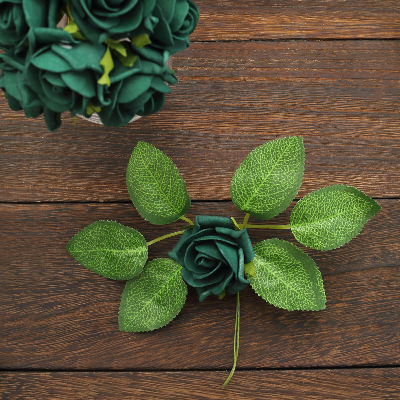 24 Roses 2" Hunter Emerald Green Artificial Foam Flowers With Stem Wire and Leaves