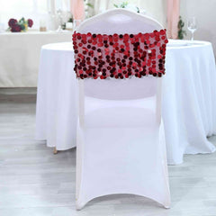 5 Pack Big Payette Sequin 13"x10" Chair Sash Bands Burgundy - Stylish Glittering Decor for Weddings & Gatherings