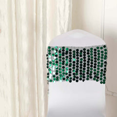 5 Pack Big Payette Sequin 13"x10" Chair Sash Bands Hunter Emerald Green - Stylish Glittering Decor for Weddings & Gatherings
