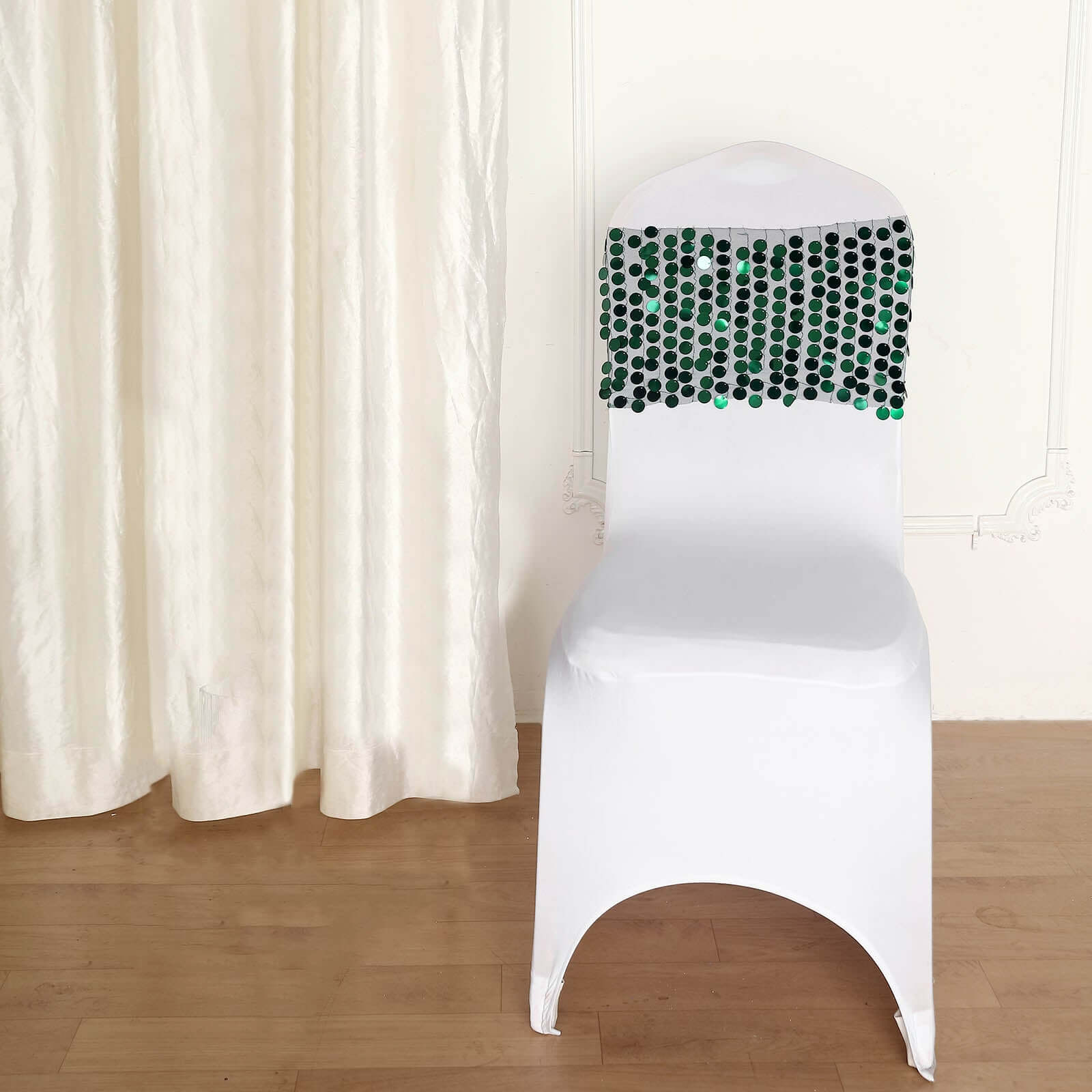 5 Pack Big Payette Sequin 13"x10" Chair Sash Bands Hunter Emerald Green - Stylish Glittering Decor for Weddings & Gatherings