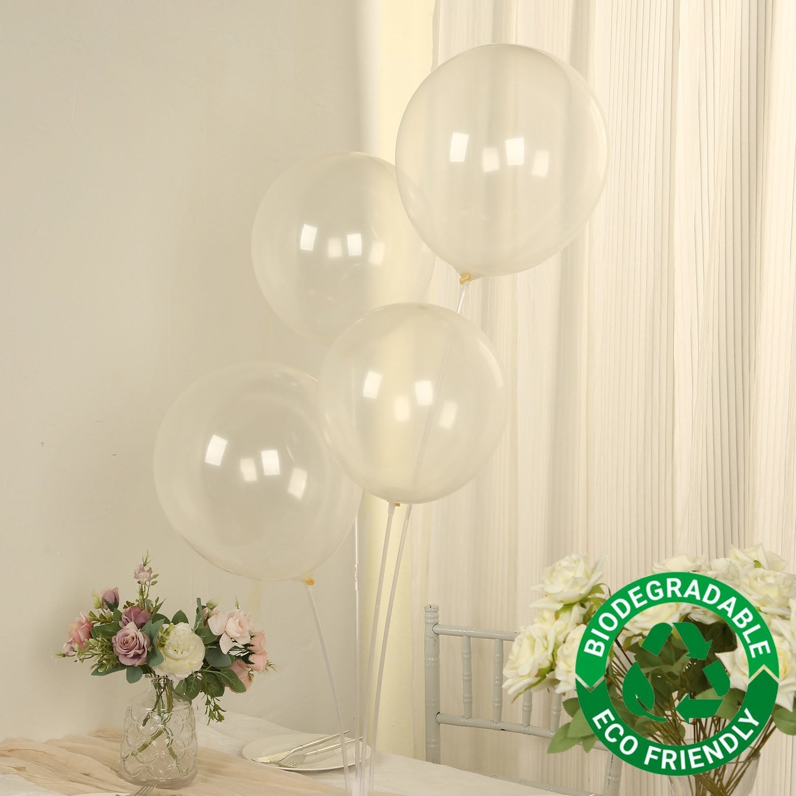 50 Pack Clear Biodegradable Balloons, 12" Thickened Extra Strong Eco-friendly Latex Helium Party Balloons