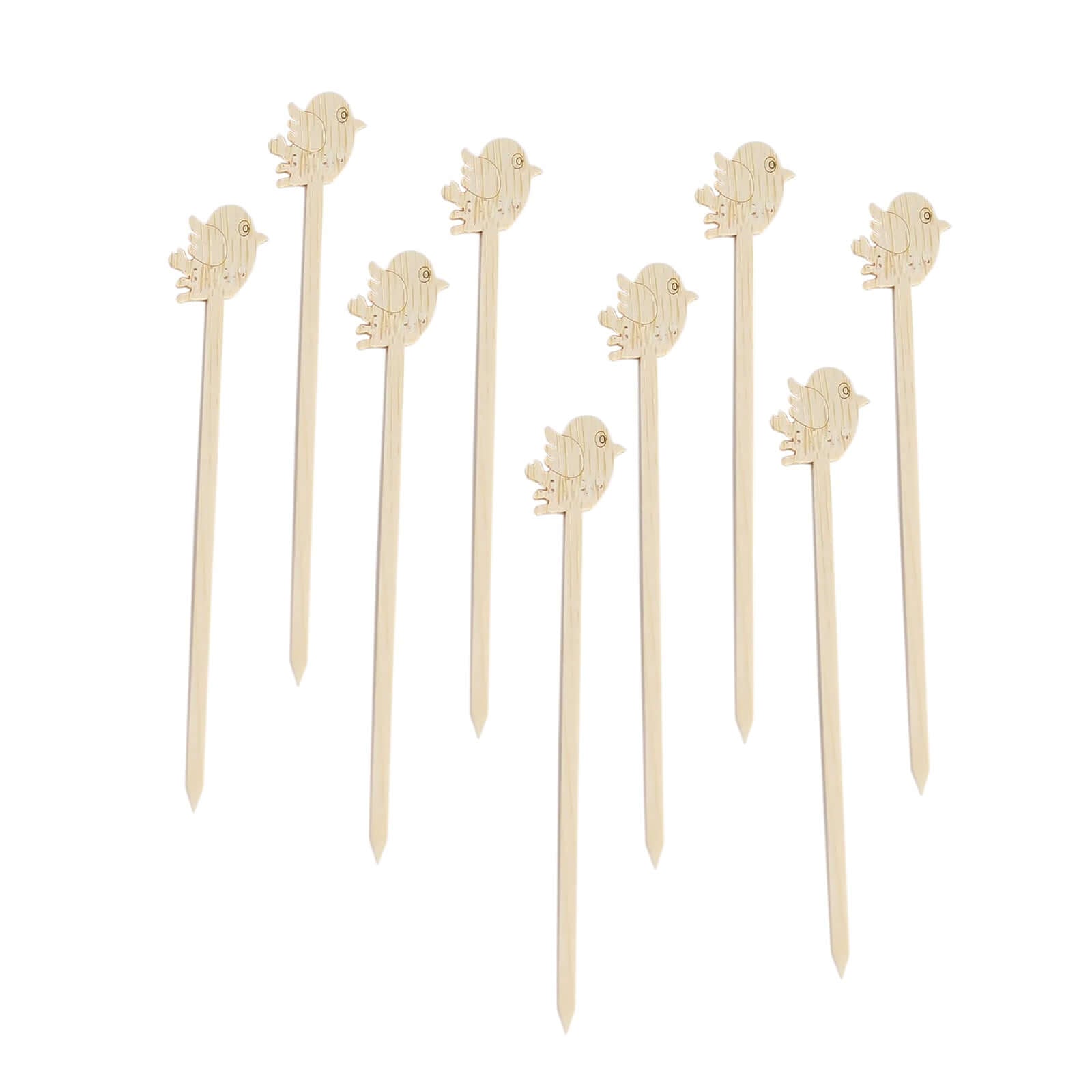 100-Pack Bamboo Cocktail Sticks Bird Design Eco Friendly Natural - Biodegradable Fruit Appetizer Party Picks 5"