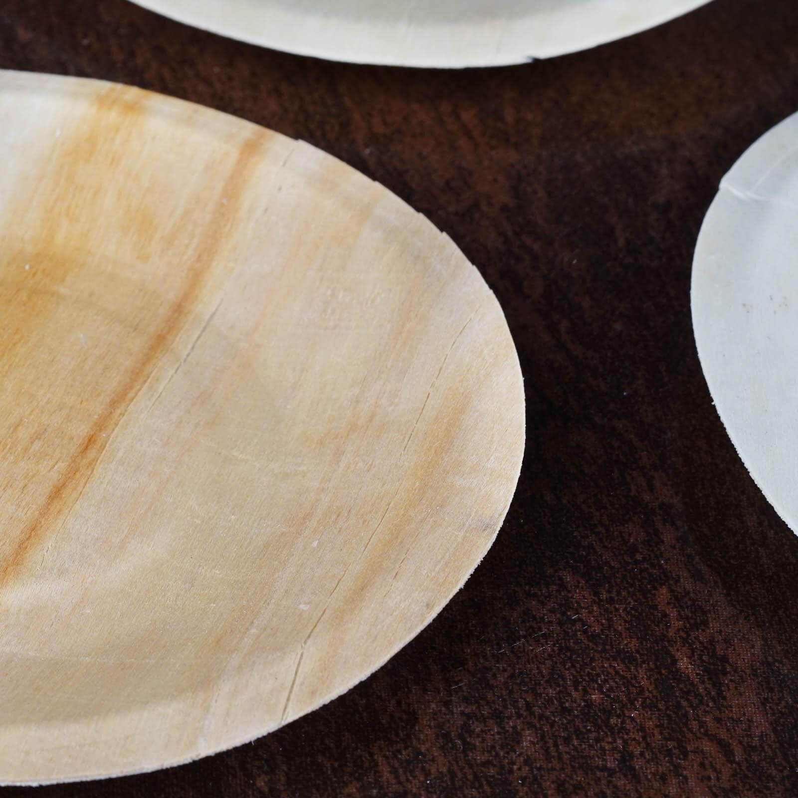 25-Pack Birchwood 6" Round Dessert, Appetizer Plates - Natural Eco Friendly Wooden Disposable Plates for Farmhouse-Style Events, Parties & Gatherings
