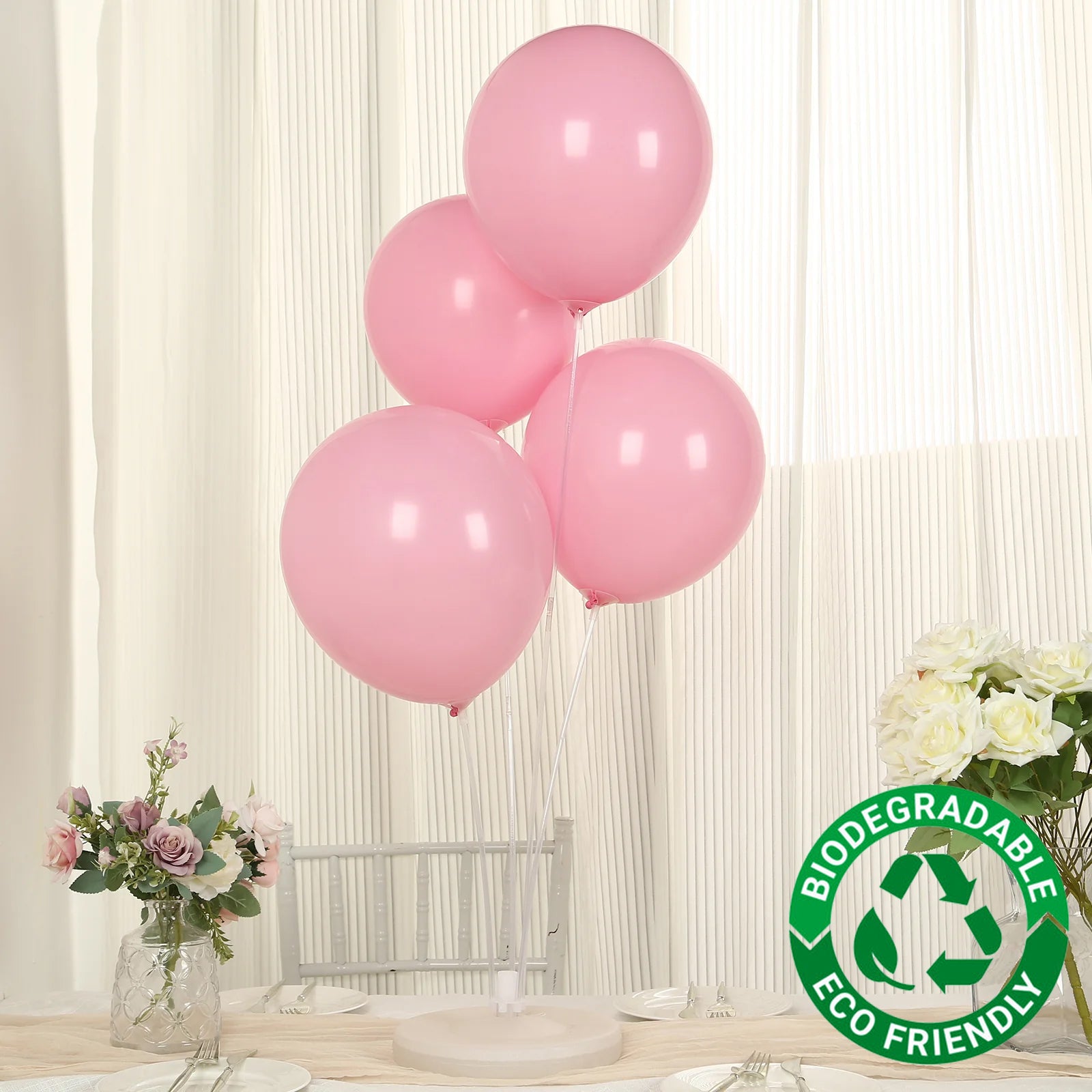 50 Pack Matte Pastel Pink Biodegradable Balloons 12", Round Eco-friendly Thick Latex Party Balloons