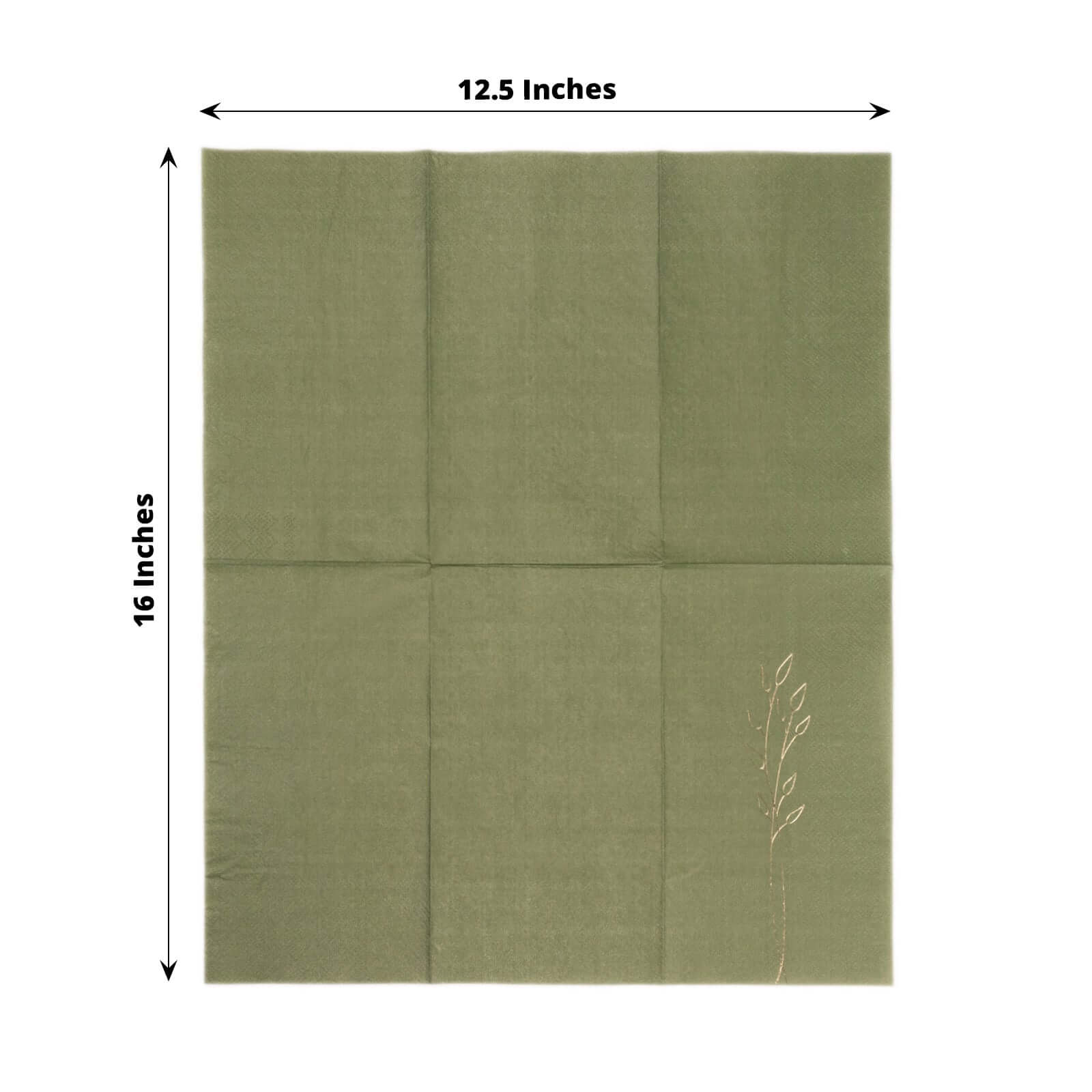 50-Pack Paper Dinner Napkins Olive Green with Gold Embossed Leaf - Stylish 2-Ply Disposable Napkins for Weddings 18GSM
