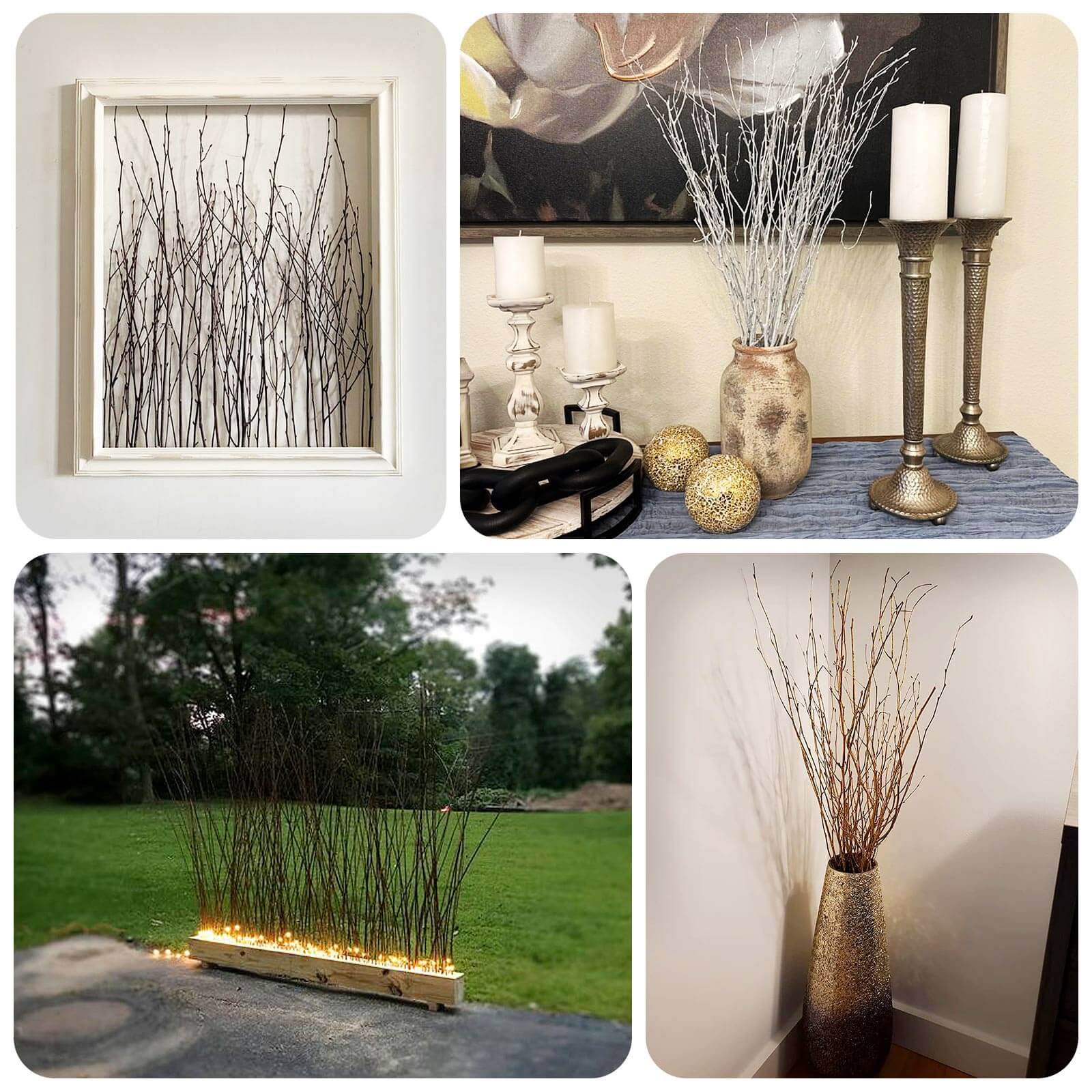 6-Pack Natural Birch Tree Branches 46" Metallic Gold - Versatile Extra Long Decorative Dried Willow Twigs Sticks for Vase Centerpiece Wedding Decor