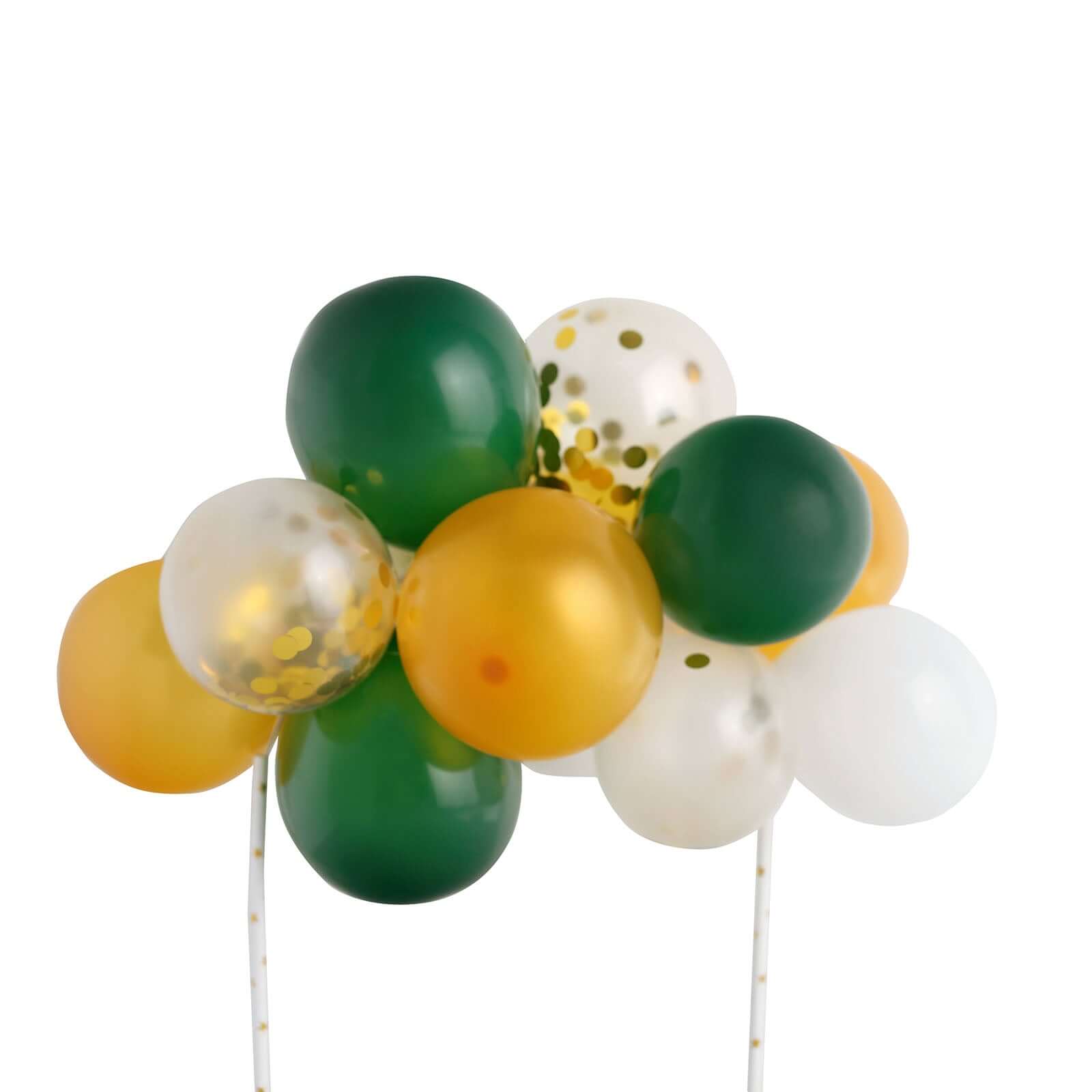 11 Pcs Balloon Cake Topper Clear, Gold, Hunter Green and White - Whimsical Clustered Mini Garland Cake Inserts DIY Party Decorations