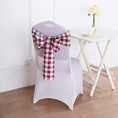 5 Pack Polyester Chair Sashes Burgundy/White Buffalo Plaid - Durable & Reusable Chair Bows 6"x108"