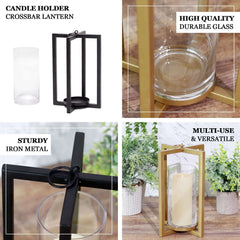 Lantern Candle Holder Gold Metal Geometric Cross Bar Design - Suitable for Modern Home and Event Centerpieces 11"