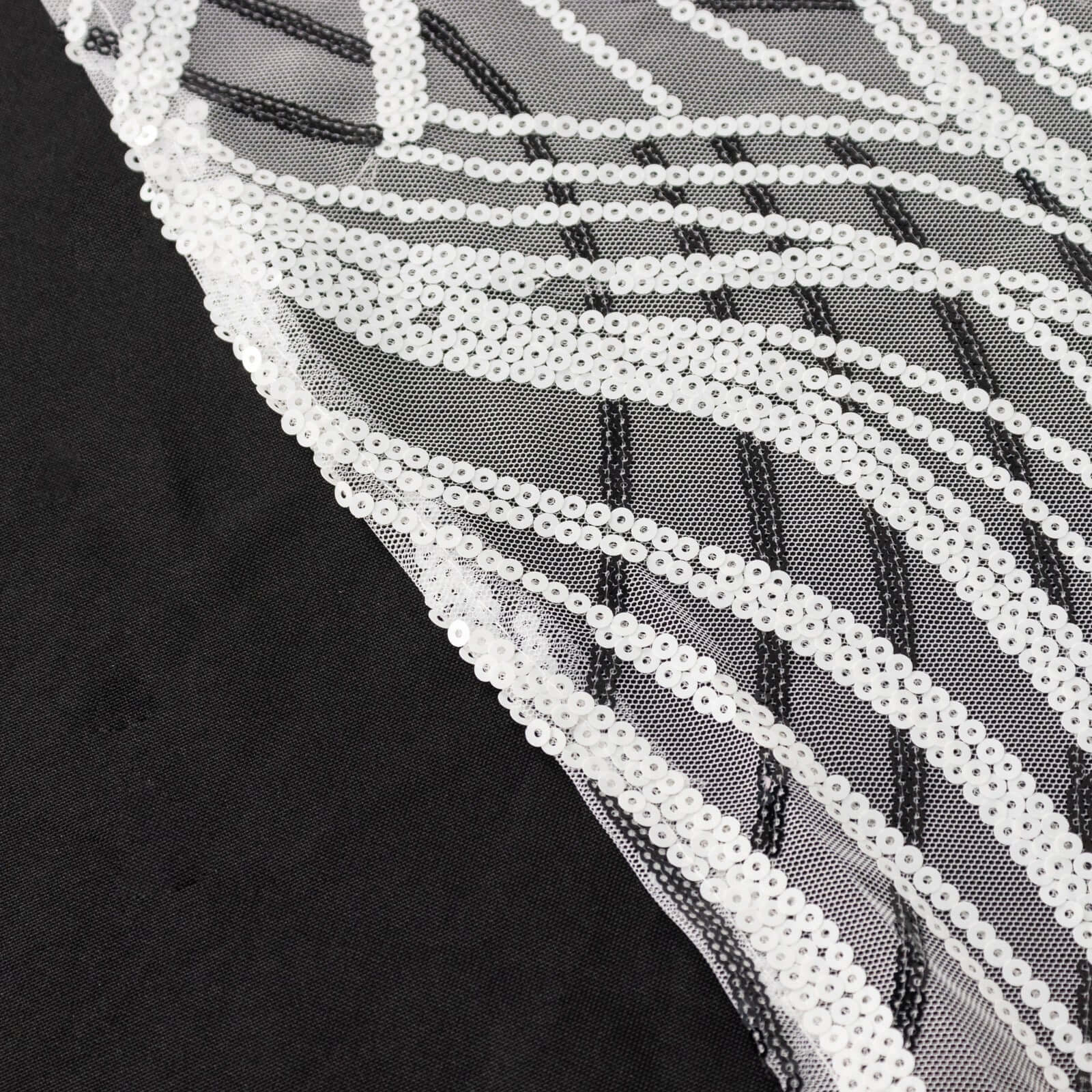 Mesh 72"x72" Table Overlay Square Tablecloth White Black - Wave Embroidered Sequins Table Topper