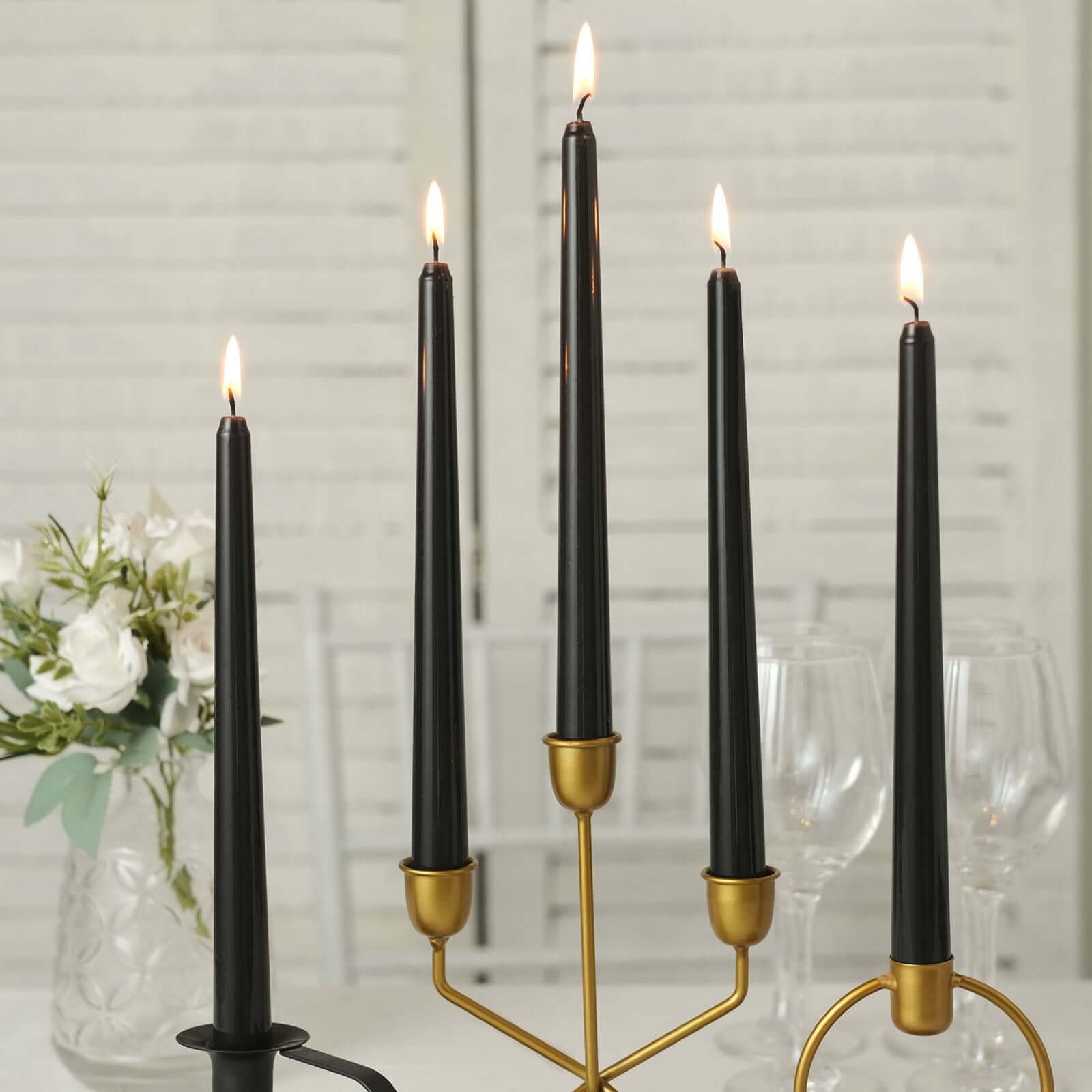 12-Pack Taper Candles Premium Wax Design Black - Unscented Candles for Upscale Settings 10"
